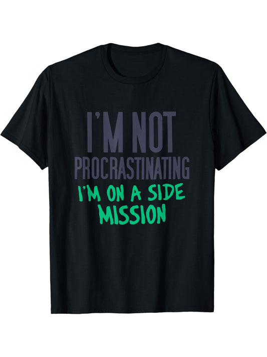 I'm Not Procrastinating I'm Doing Side Quests Retro Trendy Printed T-shirt, Men's Casual and Comfortable T-shirt Summer, Men's Short-sleeved Top for Everyday Activities Birthday Gift to Men