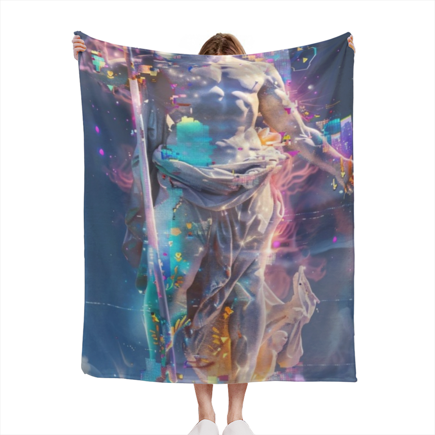 Futuristic Marble Warrior Flannel Throw Blanket ¨C Colorful Cyberpunk Art