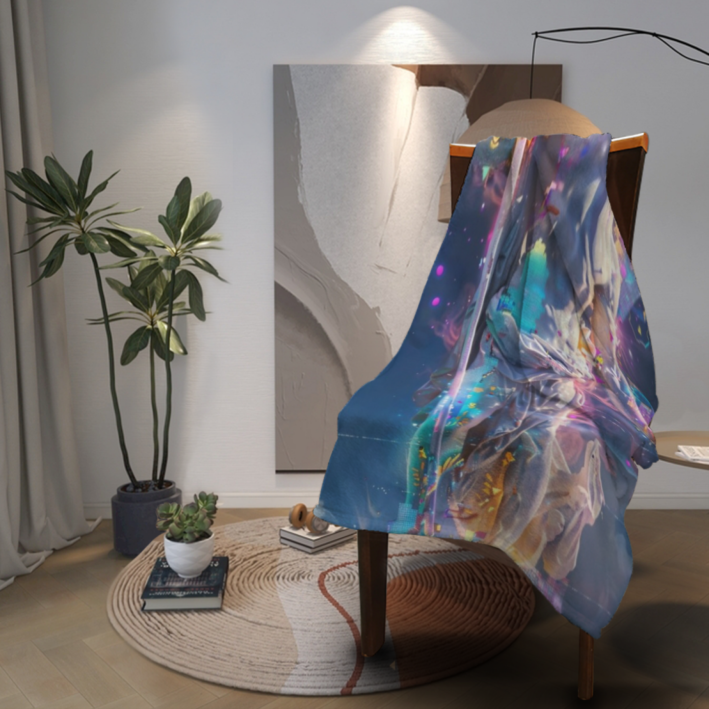 Futuristic Marble Warrior Flannel Throw Blanket ¨C Colorful Cyberpunk Art