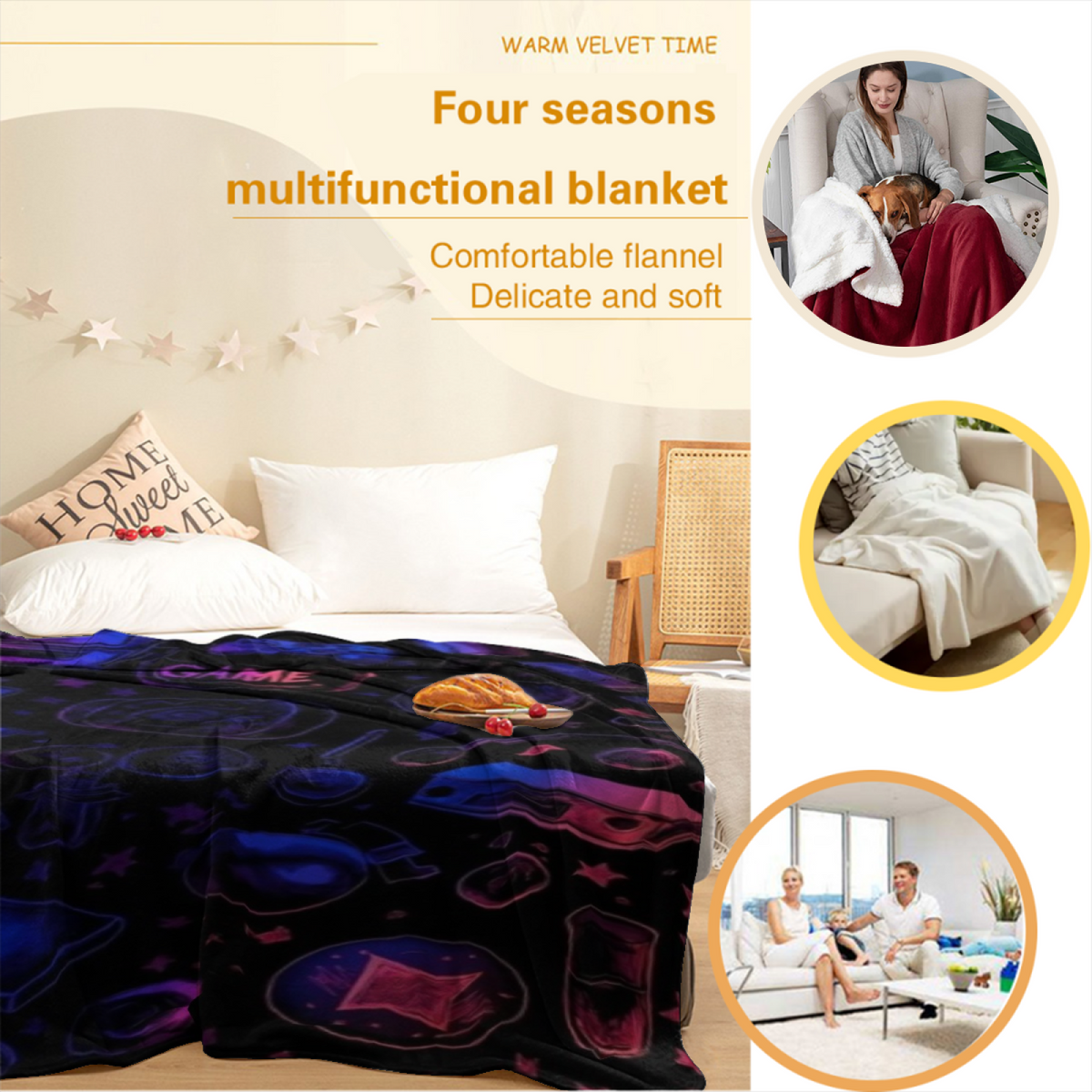 Soft Neutral Whimsical Decor All-Season Flannel Blanket ¨C Coastal Mosaic Edition