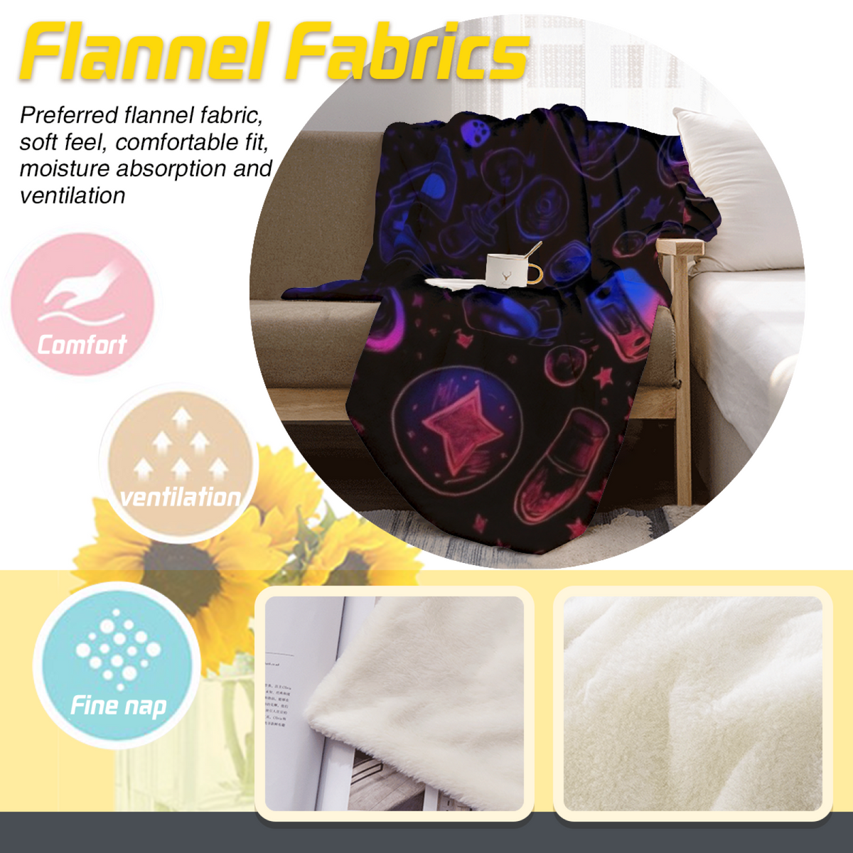 Soft Neutral Whimsical Decor All-Season Flannel Blanket ¨C Coastal Mosaic Edition