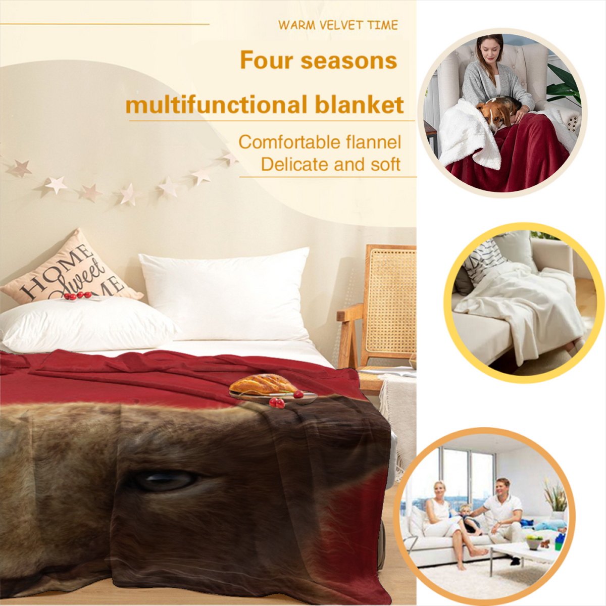 Cozy Warm Coral Saffron Whimsy All-Season Flannel Blanket