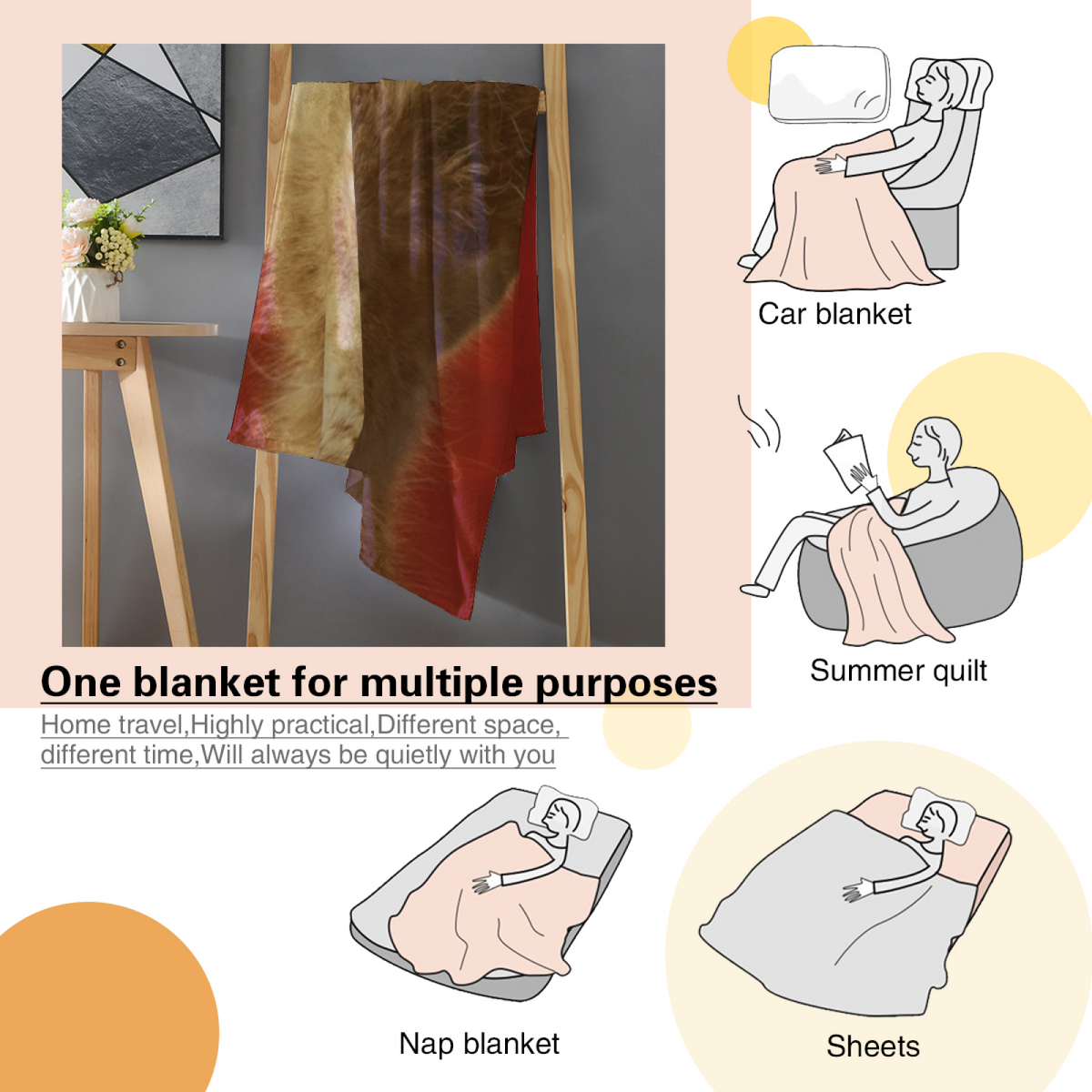 Cozy Warm Coral Saffron Whimsy All-Season Flannel Blanket