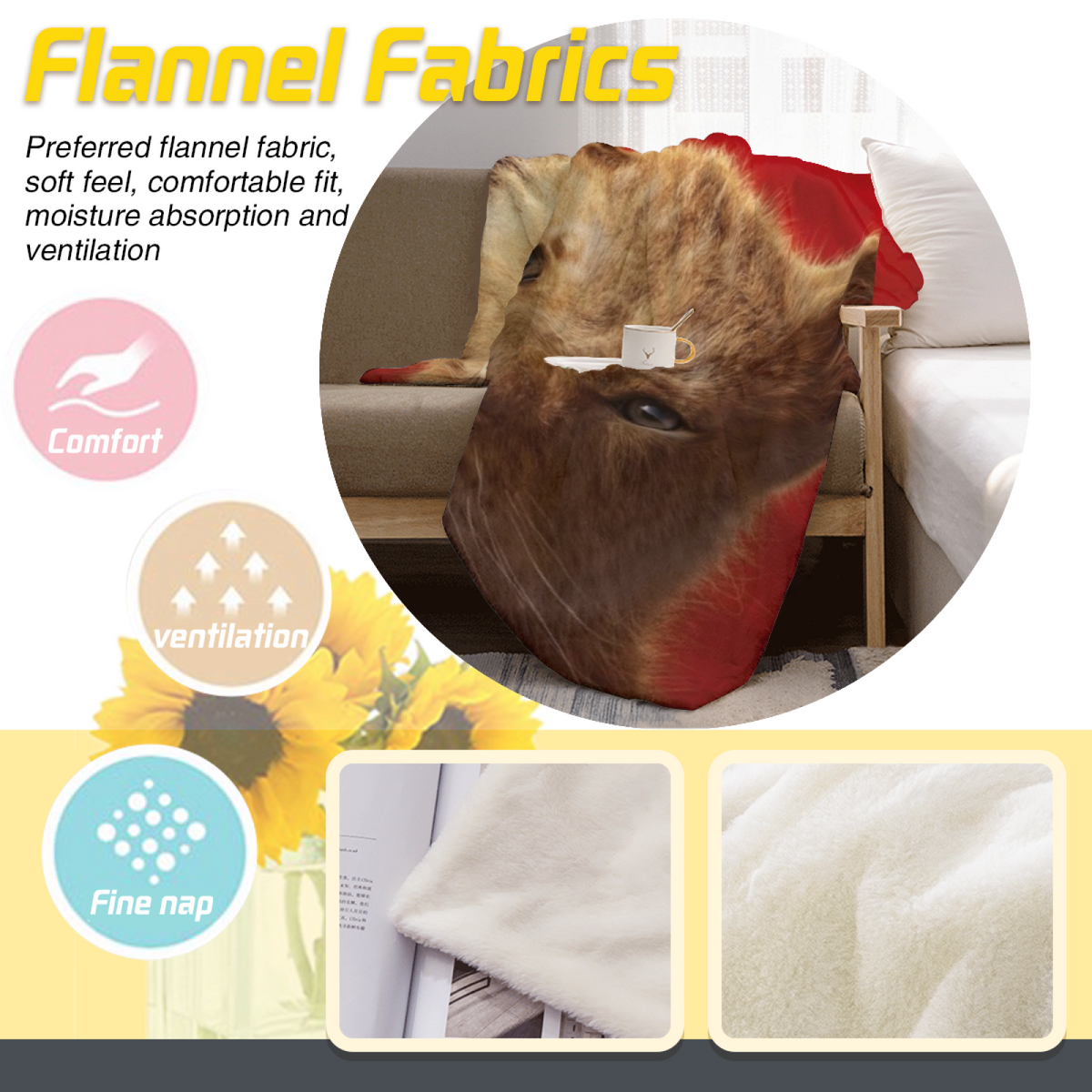 Cozy Warm Coral Saffron Whimsy All-Season Flannel Blanket