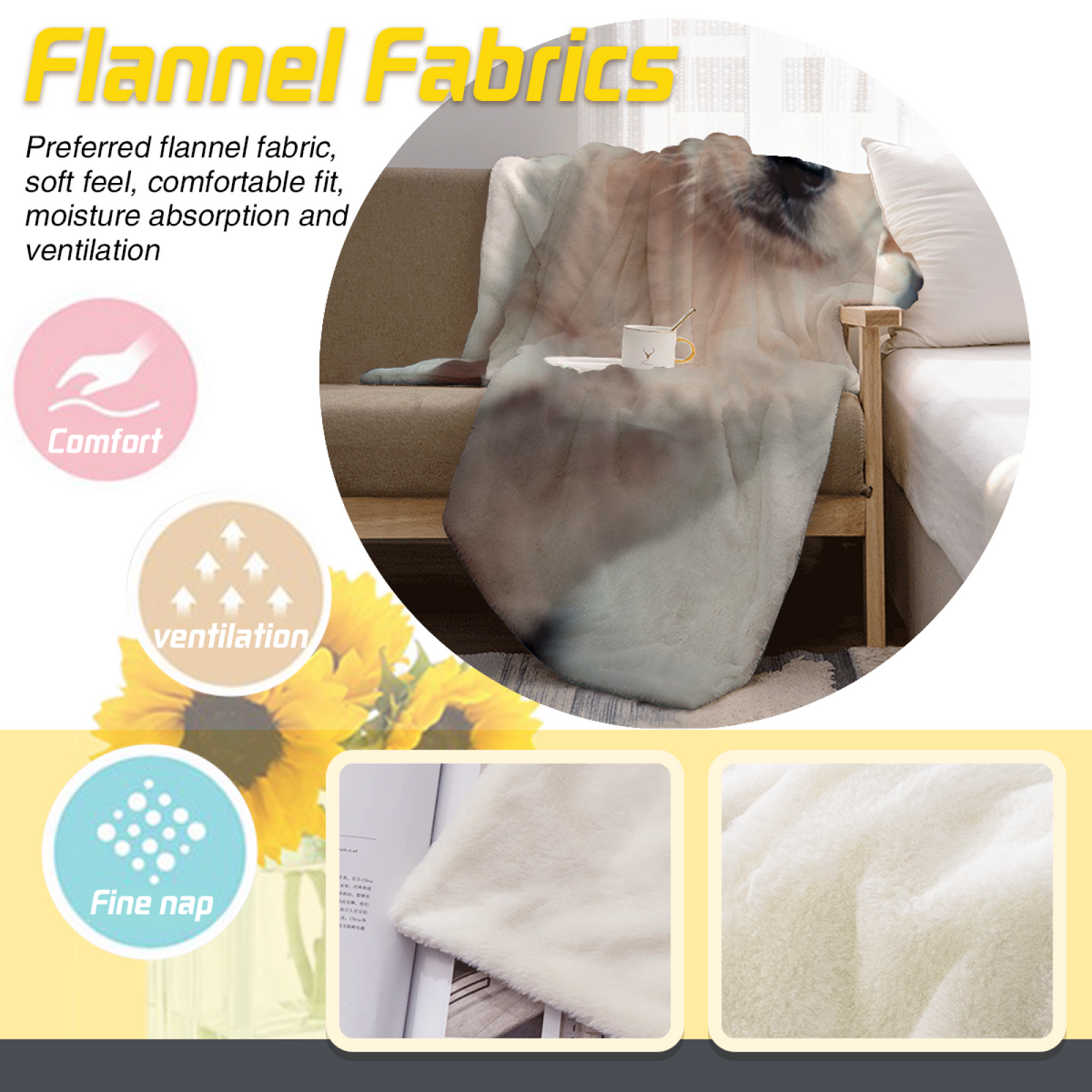Contemporary Soft Neutral Cobalt Sketch Soft Flannel Blanket