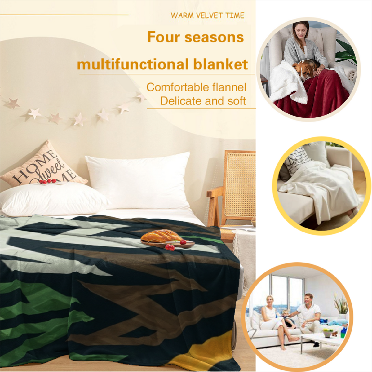 Soft Neutral Whimsical Decor All-Season Flannel Blanket ¨C Serene Fern Edition
