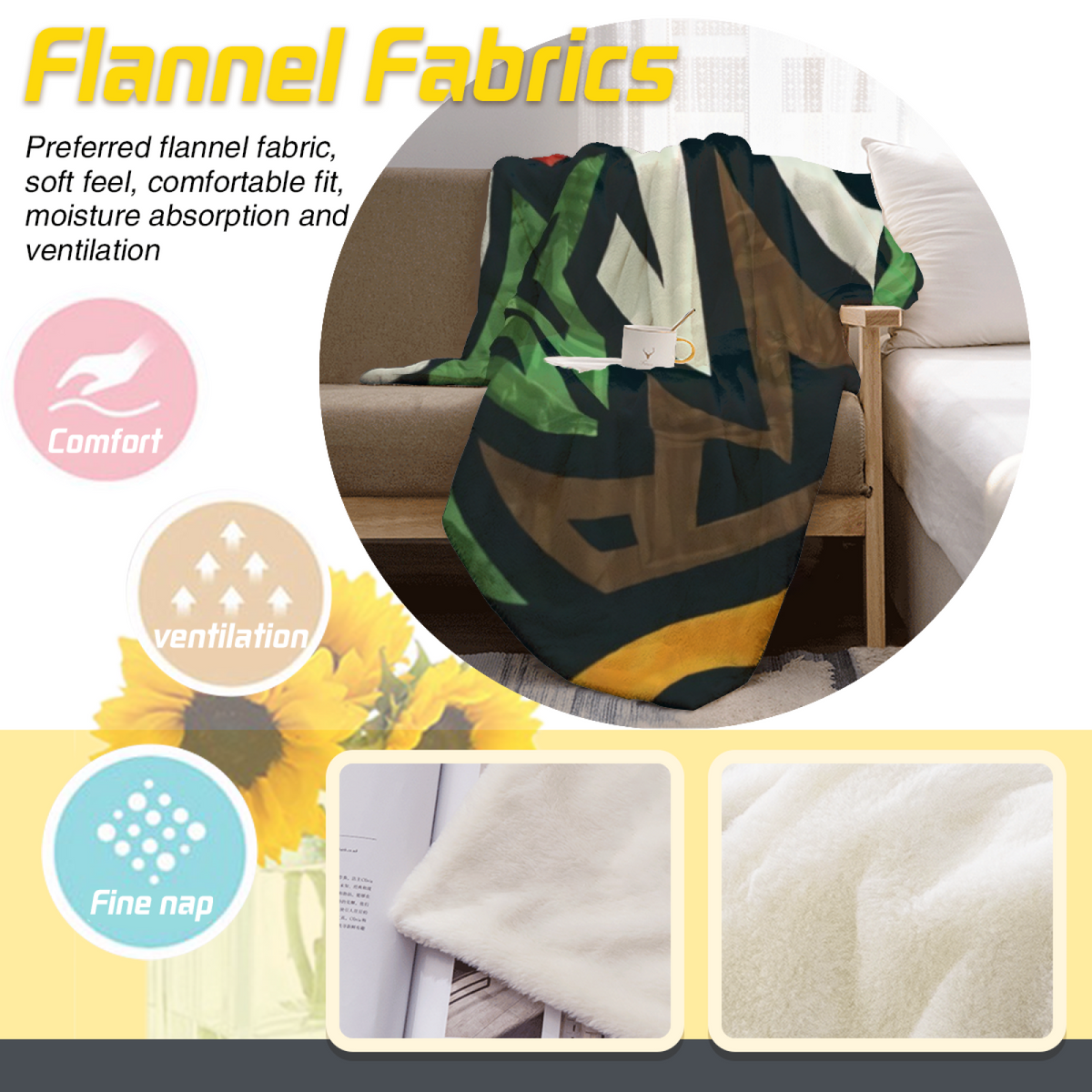 Soft Neutral Whimsical Decor All-Season Flannel Blanket ¨C Serene Fern Edition