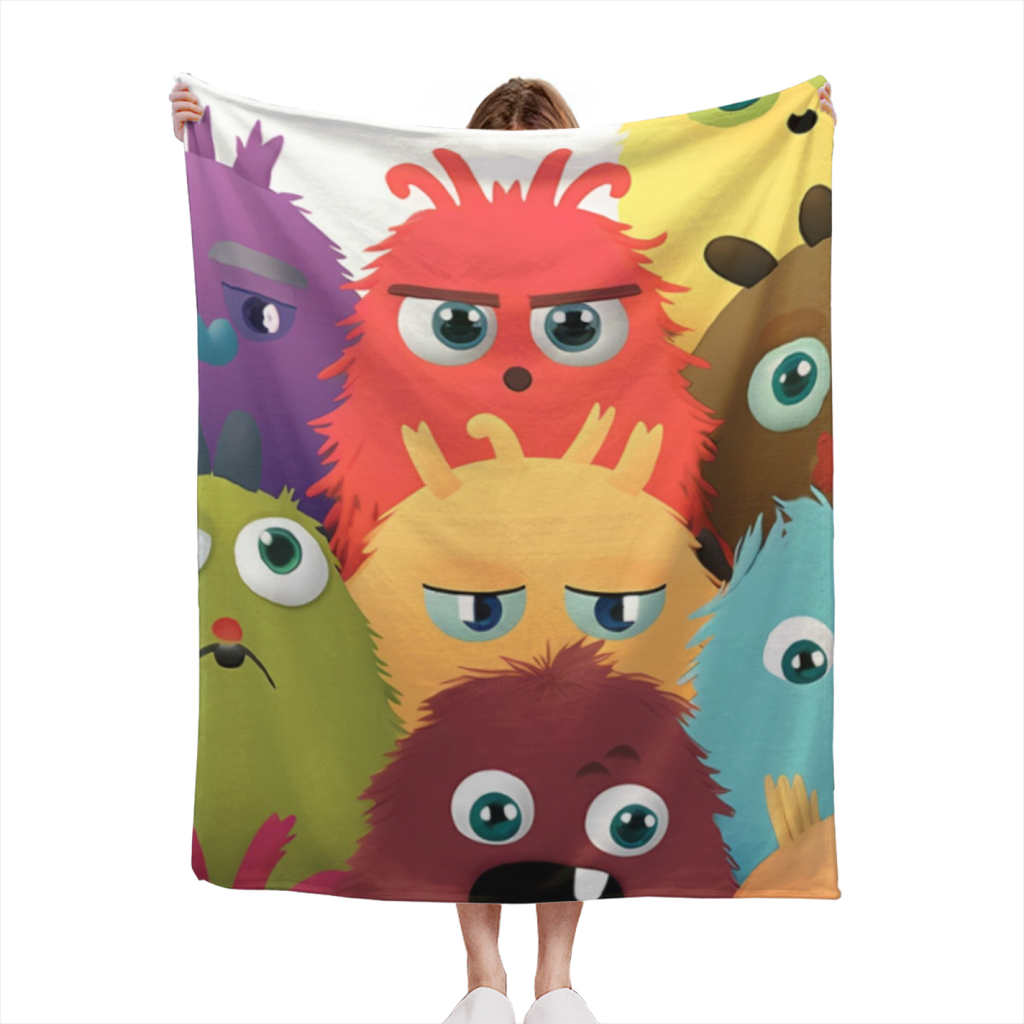 Colorful Cute Monster Flannel Throw Blanket ¨C Fun Cartoon Character Pattern