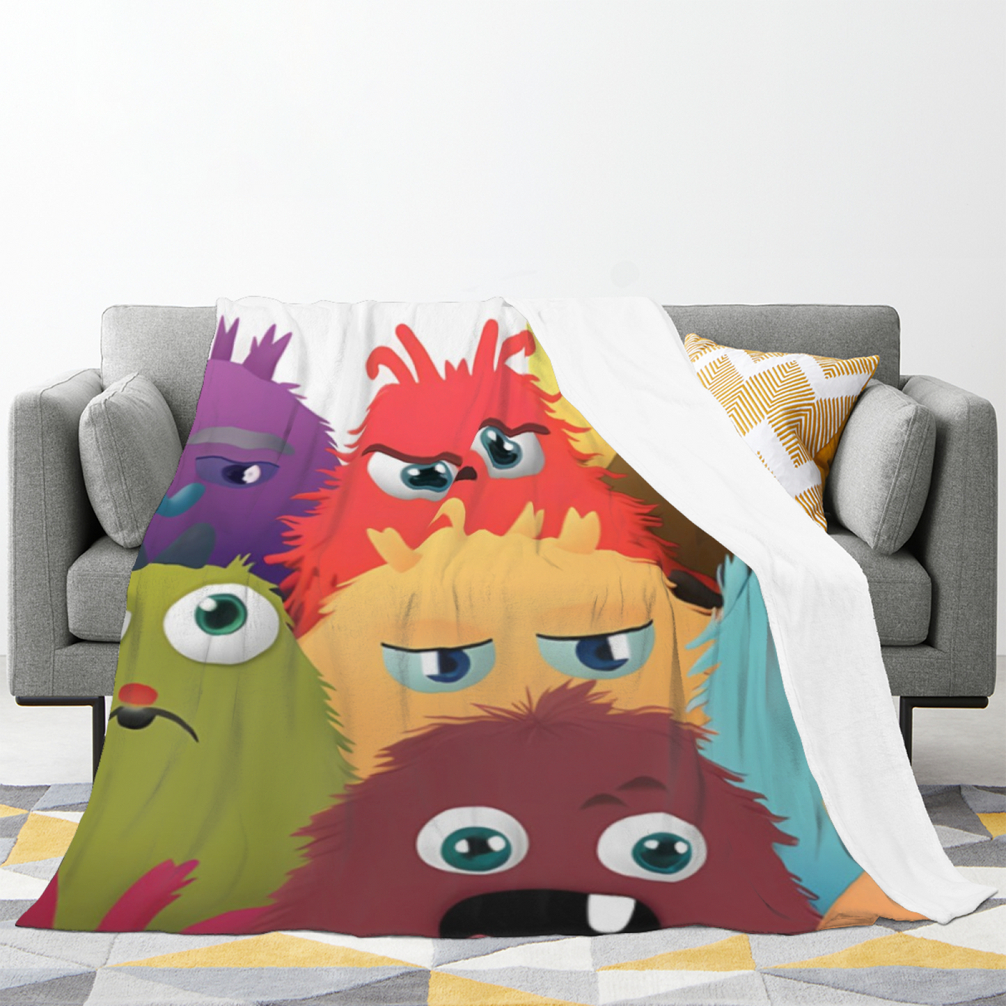 Colorful Cute Monster Flannel Throw Blanket ¨C Fun Cartoon Character Pattern