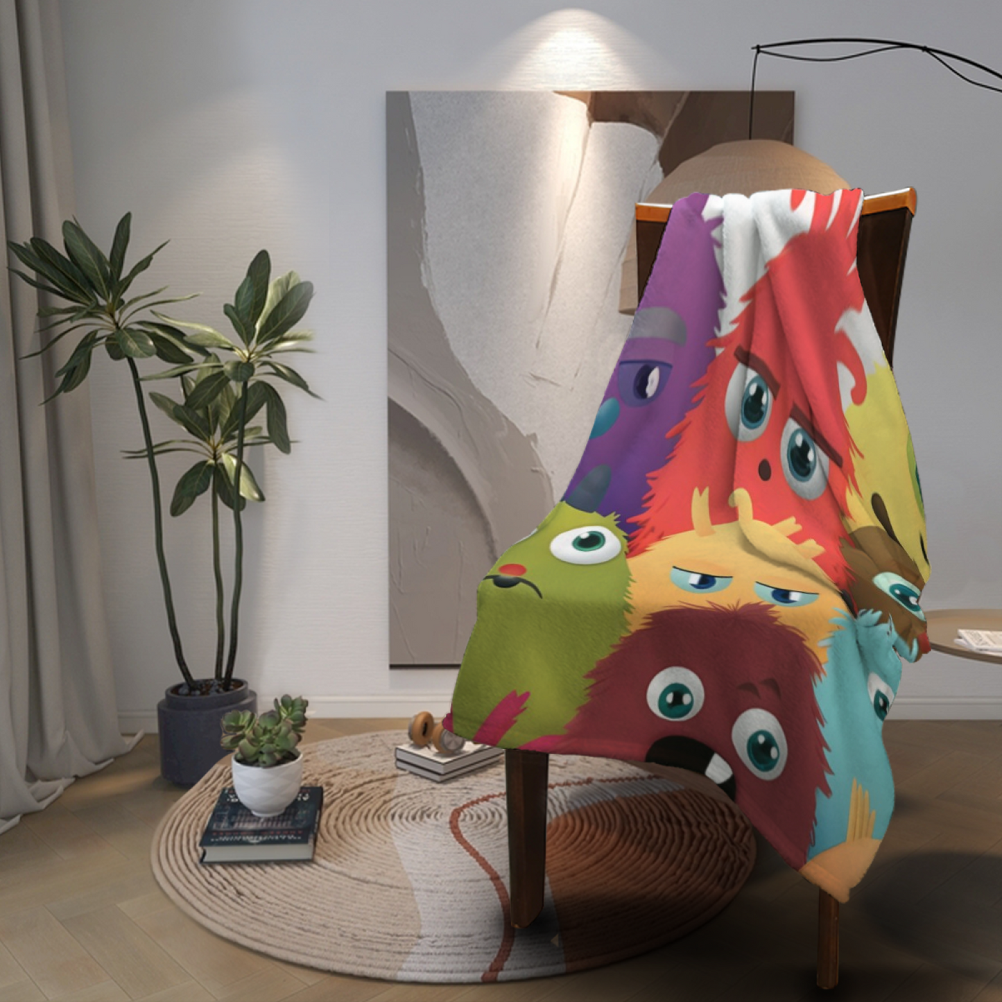 Colorful Cute Monster Flannel Throw Blanket ¨C Fun Cartoon Character Pattern