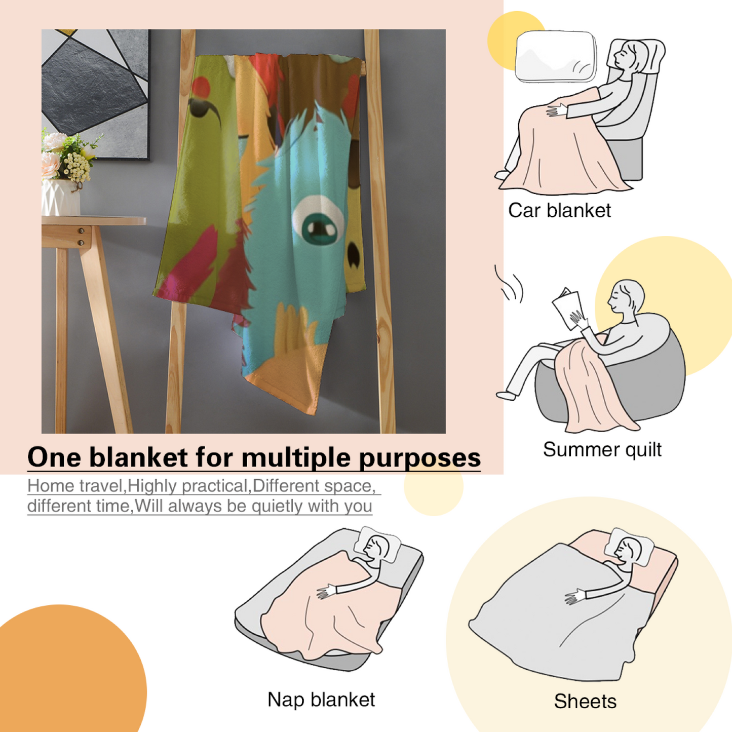 Colorful Cute Monster Flannel Throw Blanket ¨C Fun Cartoon Character Pattern