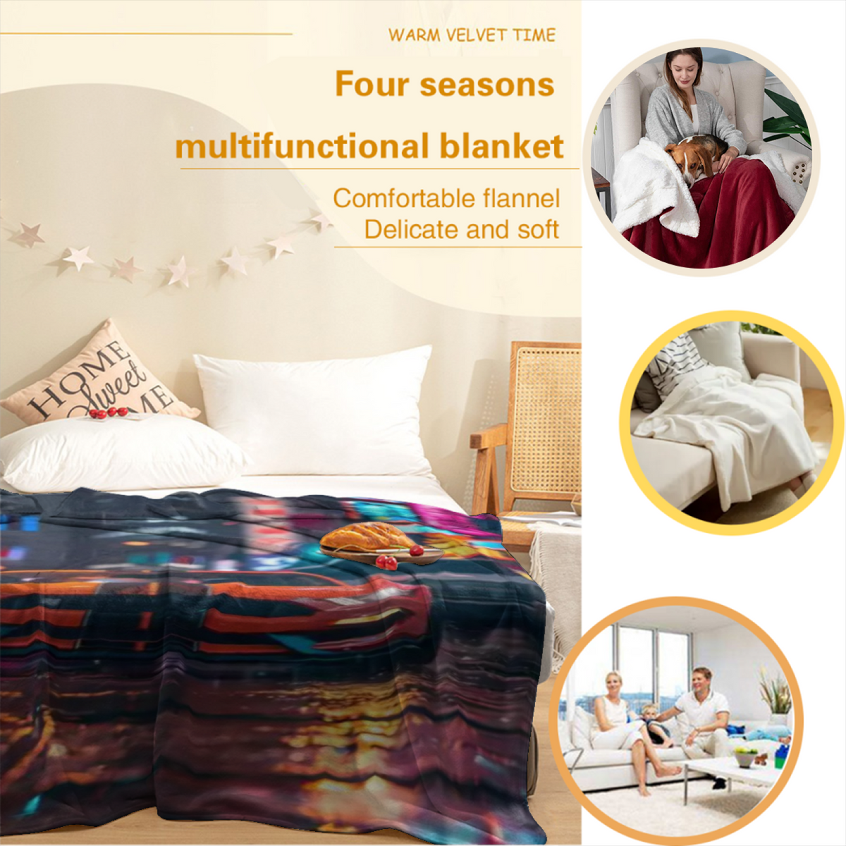 Eclectic Design Coastal Arbor Warm Coral Cozy Flannel Bed Blanket