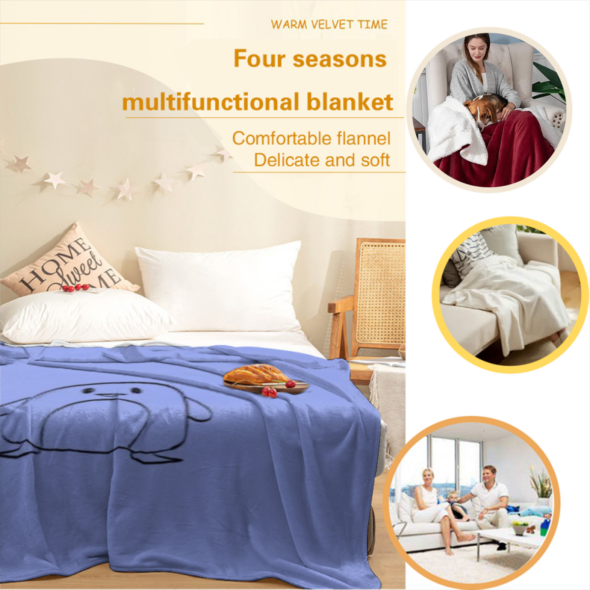 Breezy Meadow Inspired Cozy Flannel Bed Blanket ¨C Earthy Neutral Palette