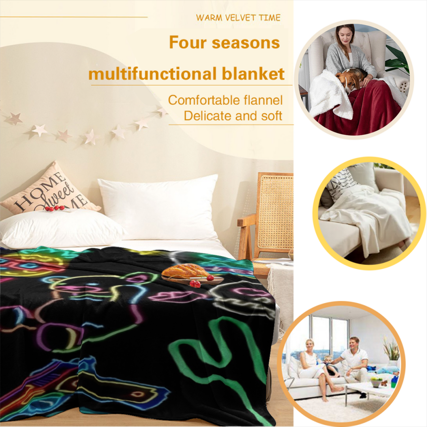 Colorful Contemporary Art Throw Blanket ¨C Modern Printed Cozy Home Blanket