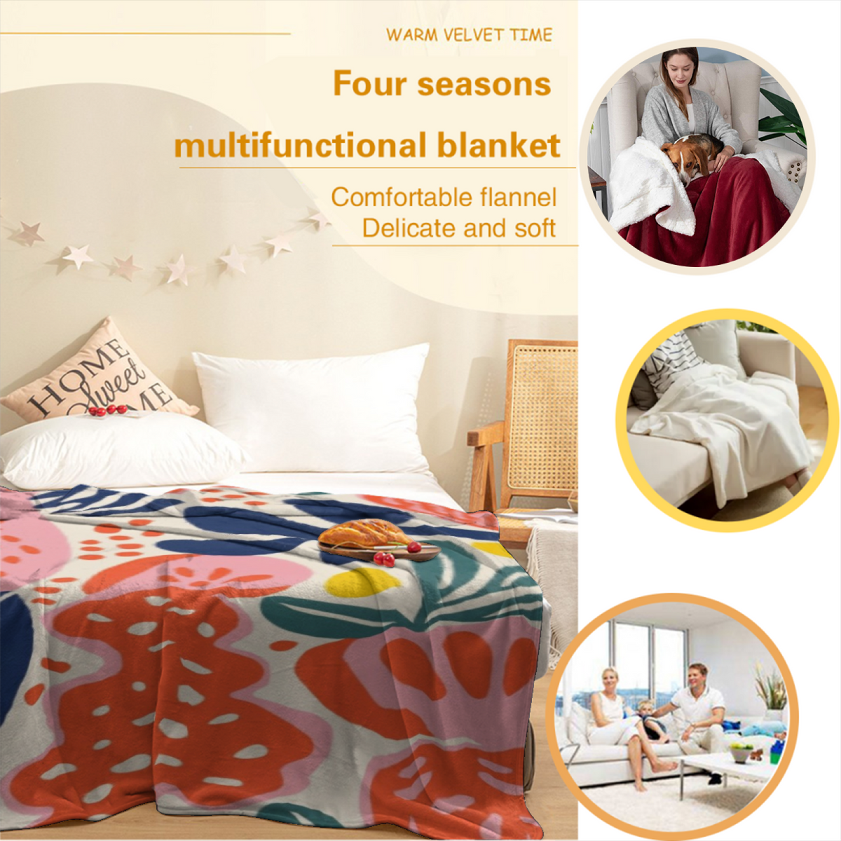 Eclectic Design Luminous Meadow Pastel Multicolor Cozy Flannel Bed Blanket