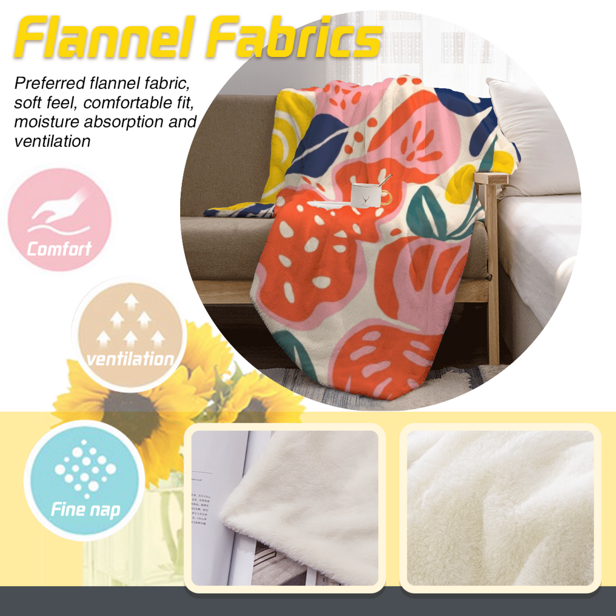 Eclectic Design Luminous Meadow Pastel Multicolor Cozy Flannel Bed Blanket
