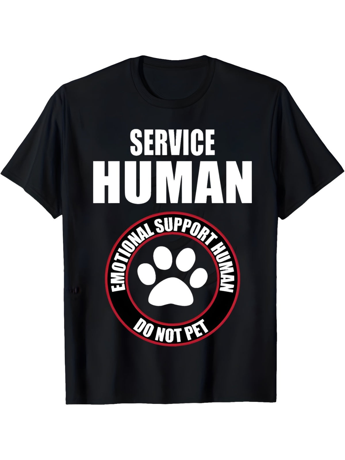 Men's Casual 100% Cotton T-Shirt with "Service Human Support" Print – Breathable, Stretchy Fabric for Everyday & Outdoor Wear, Round Neck, Short Sleeve, Black with White & Red Graphic Design