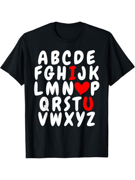 Alphabet ABC I Love You Funny Valentines Day Humor Vintage Printed T-shirt, Men's Casual and Comfortable T-shirt Summer, Men's Short-sleeved Top for Everyday Activities Birthday Gift to Men