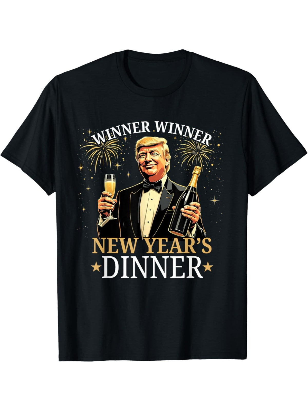 Happy New Year Trump 2025 Winner Winner New Year'S Dinner Retro Trendy Printed T-shirt, Men'S Casual and Comfortable T-shirt Summer, Men'S Short-sleeved Top for Everyday Activities Birthday Gift to Men