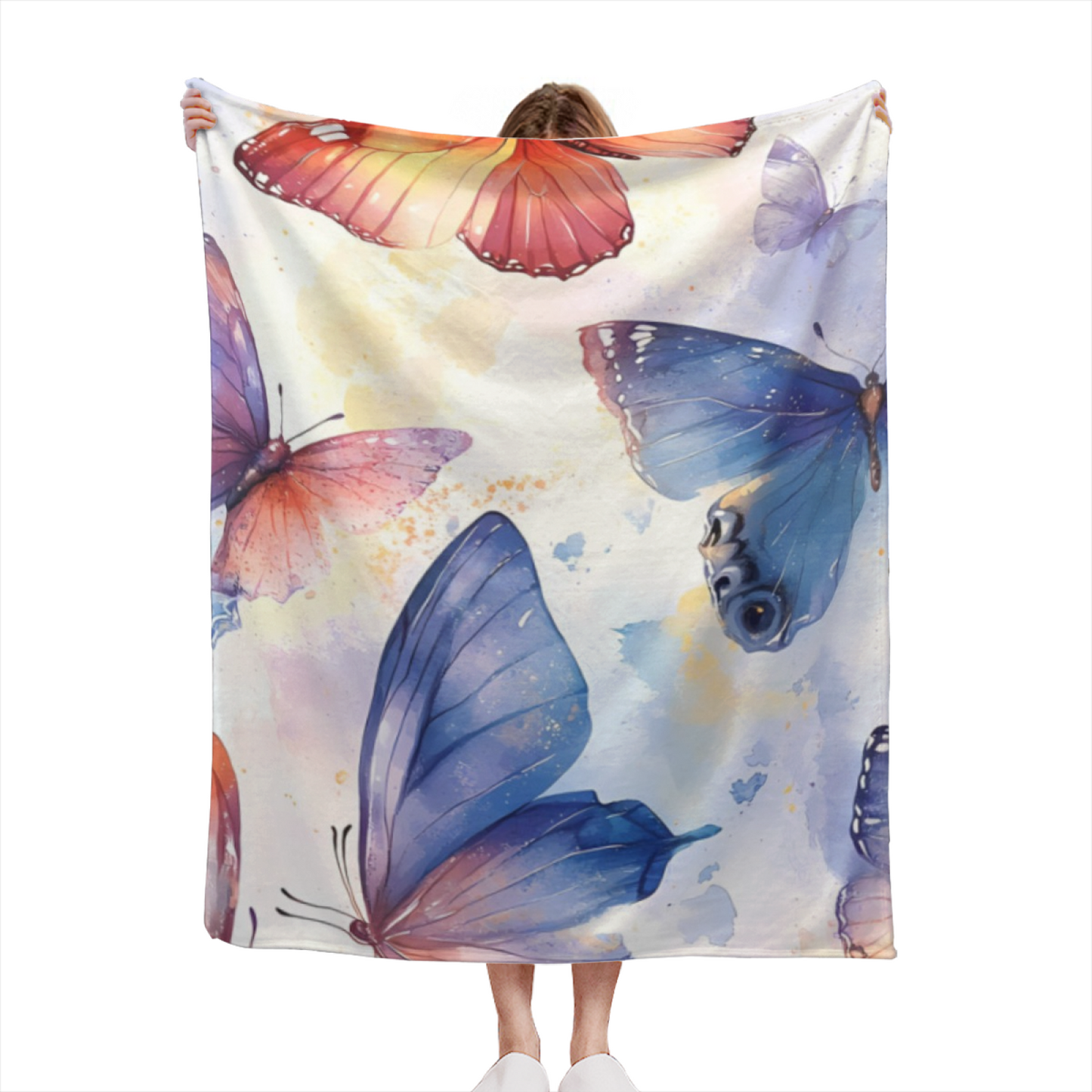 Pastel Butterfly Garden Flannel Throw Blanket ¨C Colorful Watercolor Wings