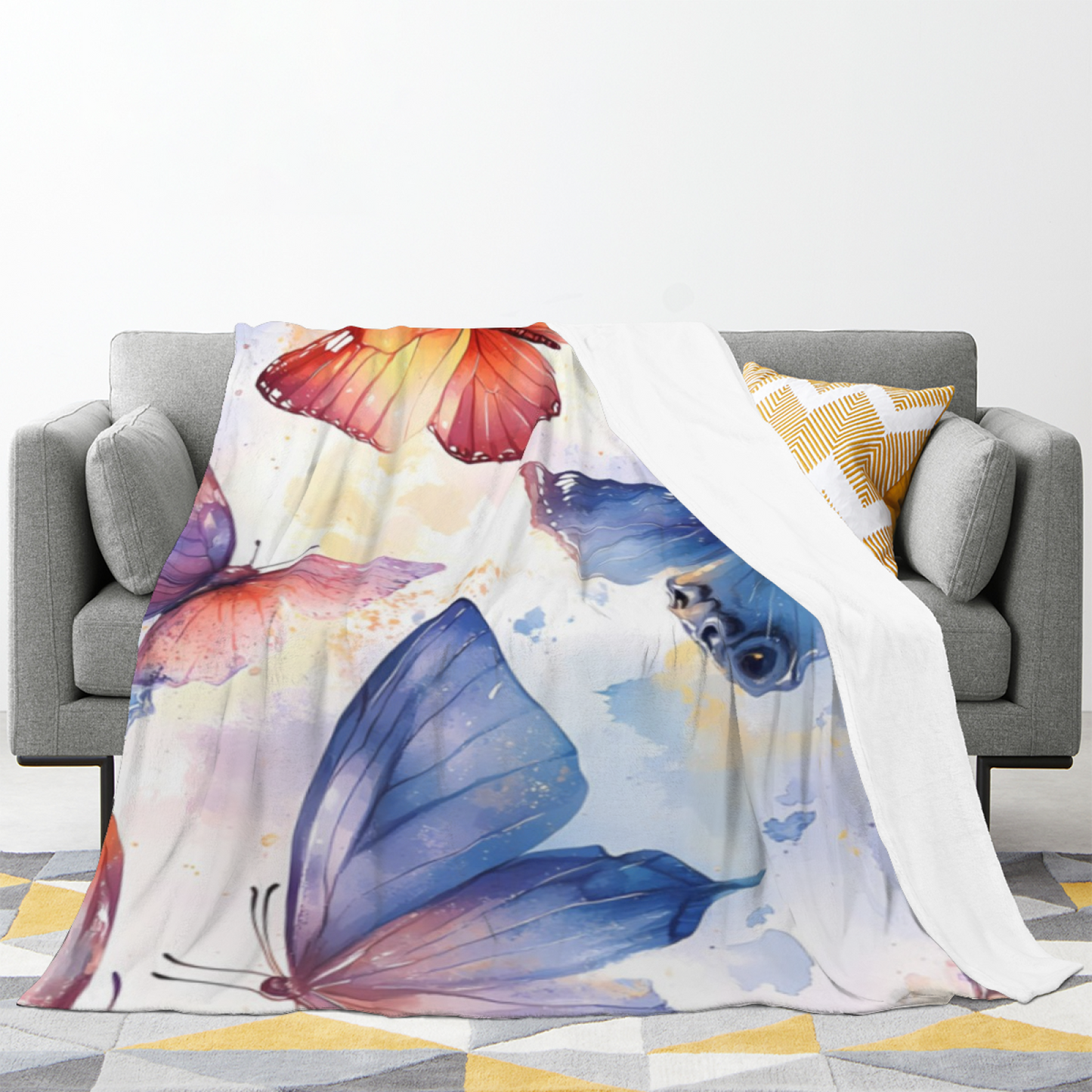 Pastel Butterfly Garden Flannel Throw Blanket ¨C Colorful Watercolor Wings
