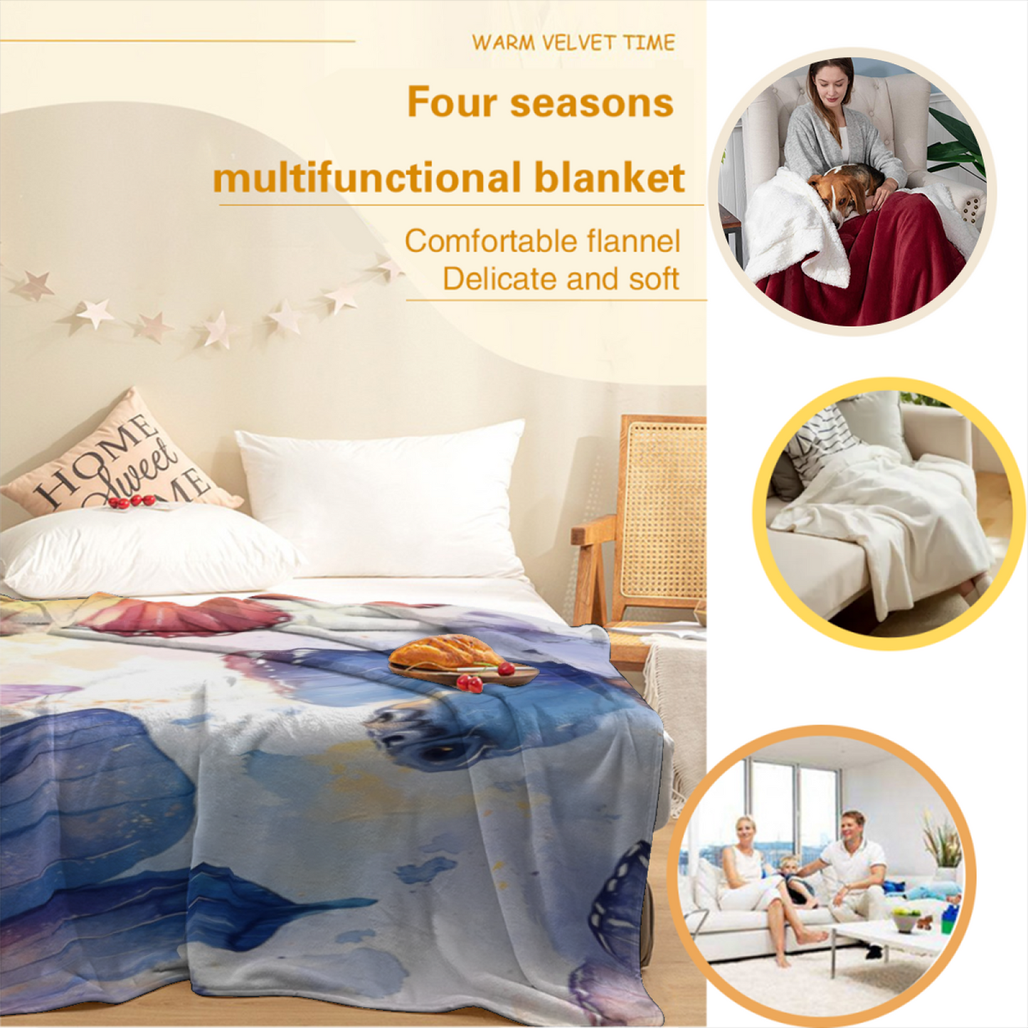 Pastel Butterfly Garden Flannel Throw Blanket ¨C Colorful Watercolor Wings