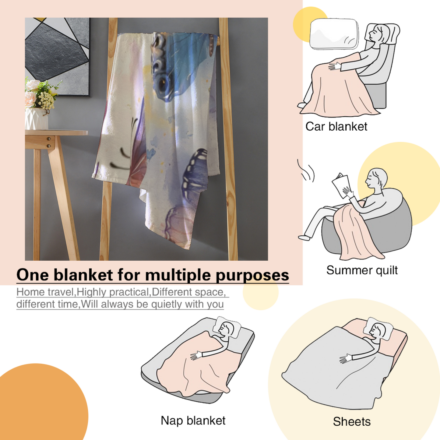 Pastel Butterfly Garden Flannel Throw Blanket ¨C Colorful Watercolor Wings
