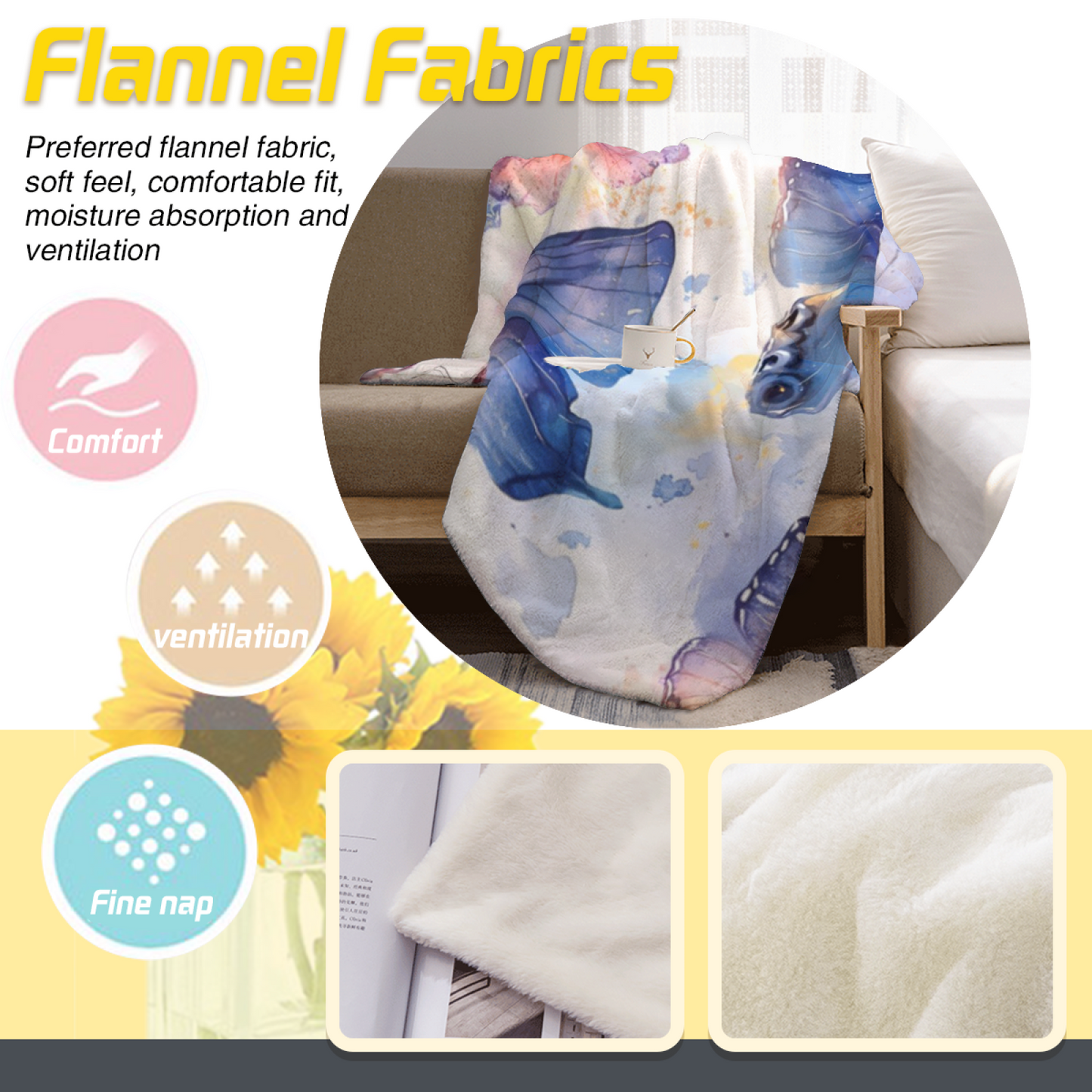 Pastel Butterfly Garden Flannel Throw Blanket ¨C Colorful Watercolor Wings