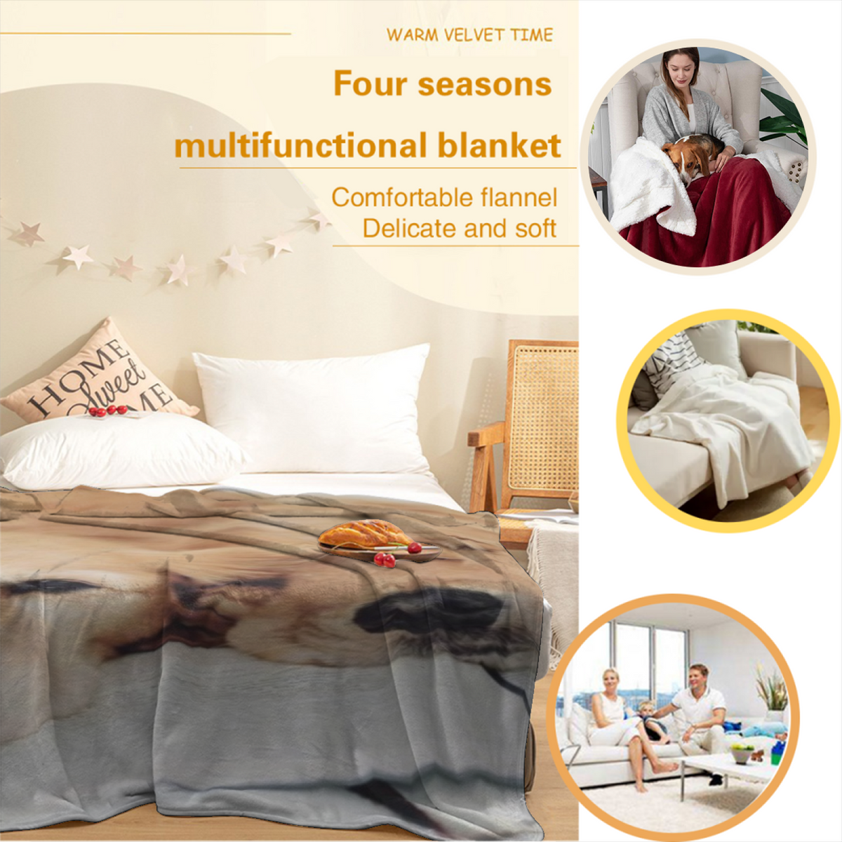 Saffron Story Pastel Multicolor Art Flannel Throw Blanket