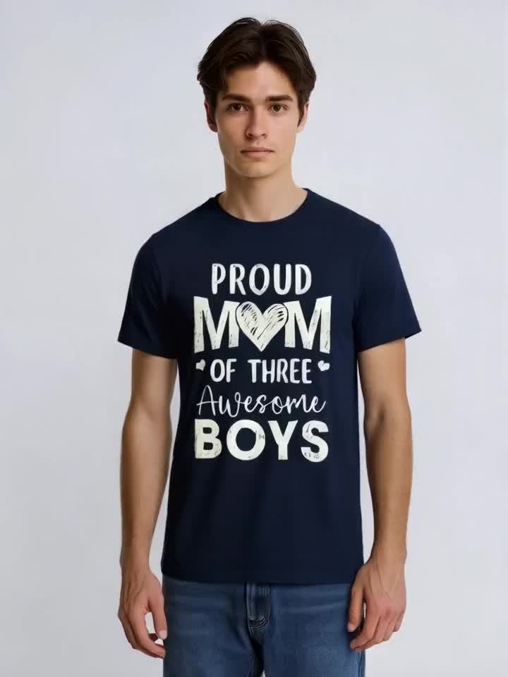 Proud Mom of 3 Boys - Soft Cotton T-Shirt for Men & Women | Perfect Mother's Day, Christmas, Halloween, Thanksgiving Gift | Comfortable Black Short Sleeve Tee for Casual Wear