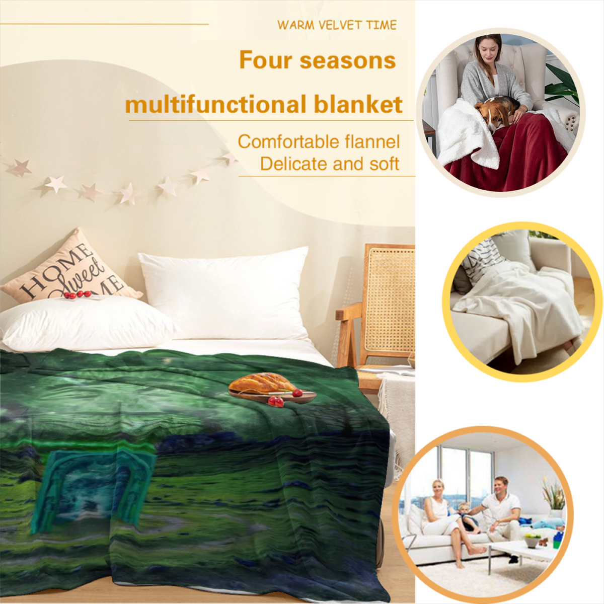 Twilight Breeze Inspired Cozy Flannel Bed Blanket ¨C Earthy Neutral Palette
