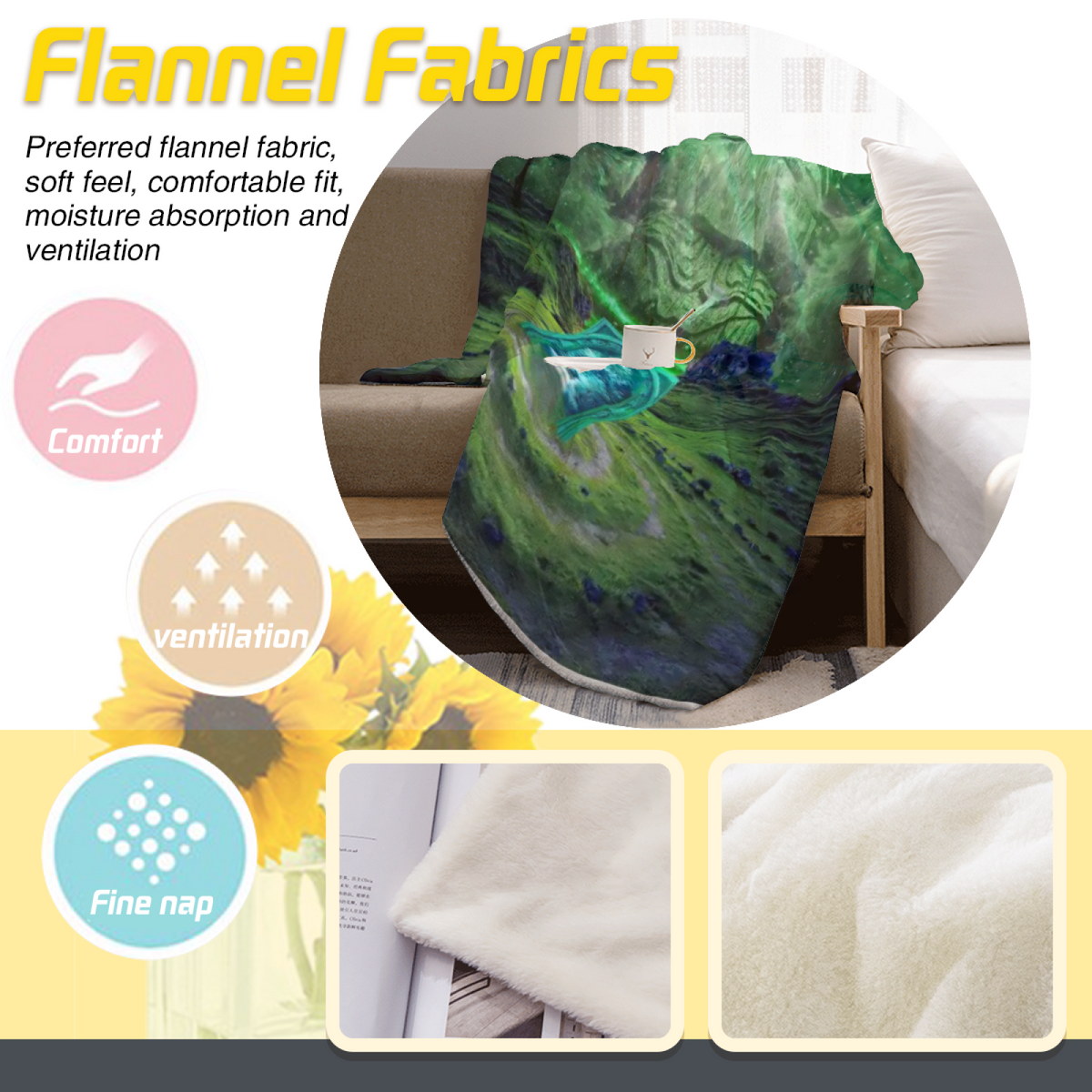 Twilight Breeze Inspired Cozy Flannel Bed Blanket ¨C Earthy Neutral Palette