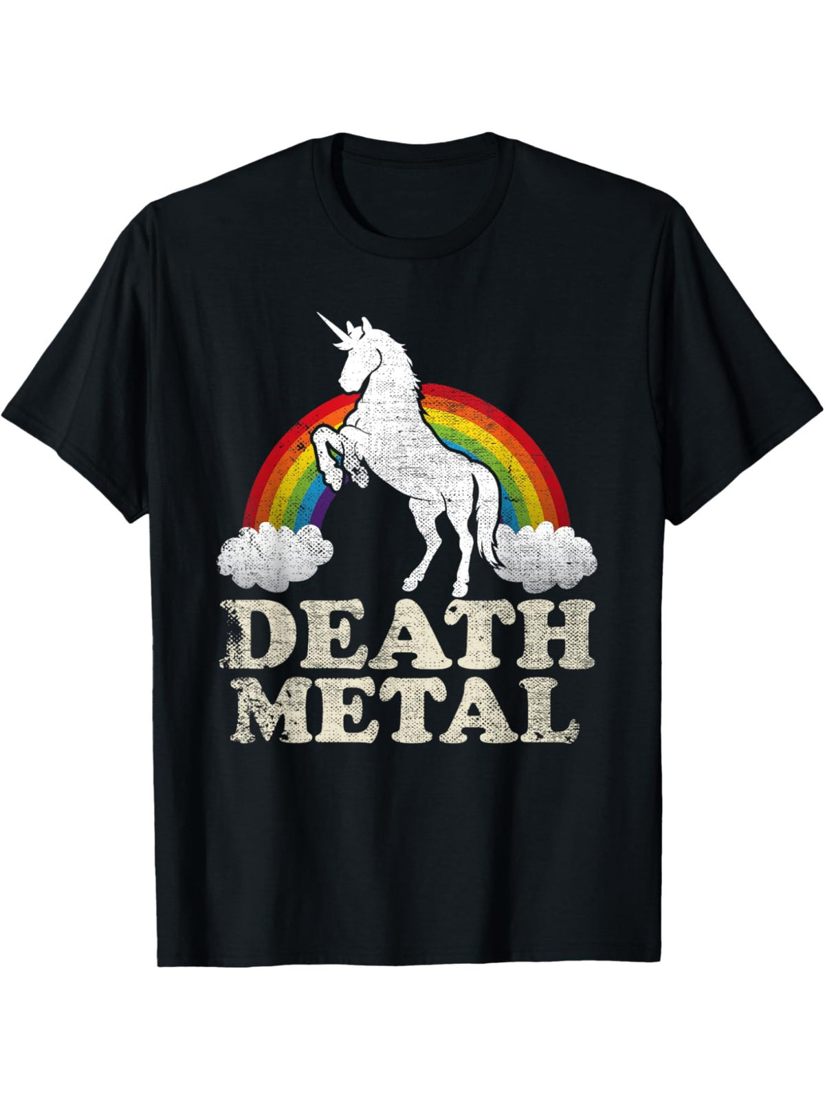 [Everyday Wear] Men's Cotton Crew Neck T-Shirt, Casual Style, Regular Fit, with Death Metal Unicorn and Rainbow Print, for Summer Knit Fabric Tee, Unicorn T Shirt