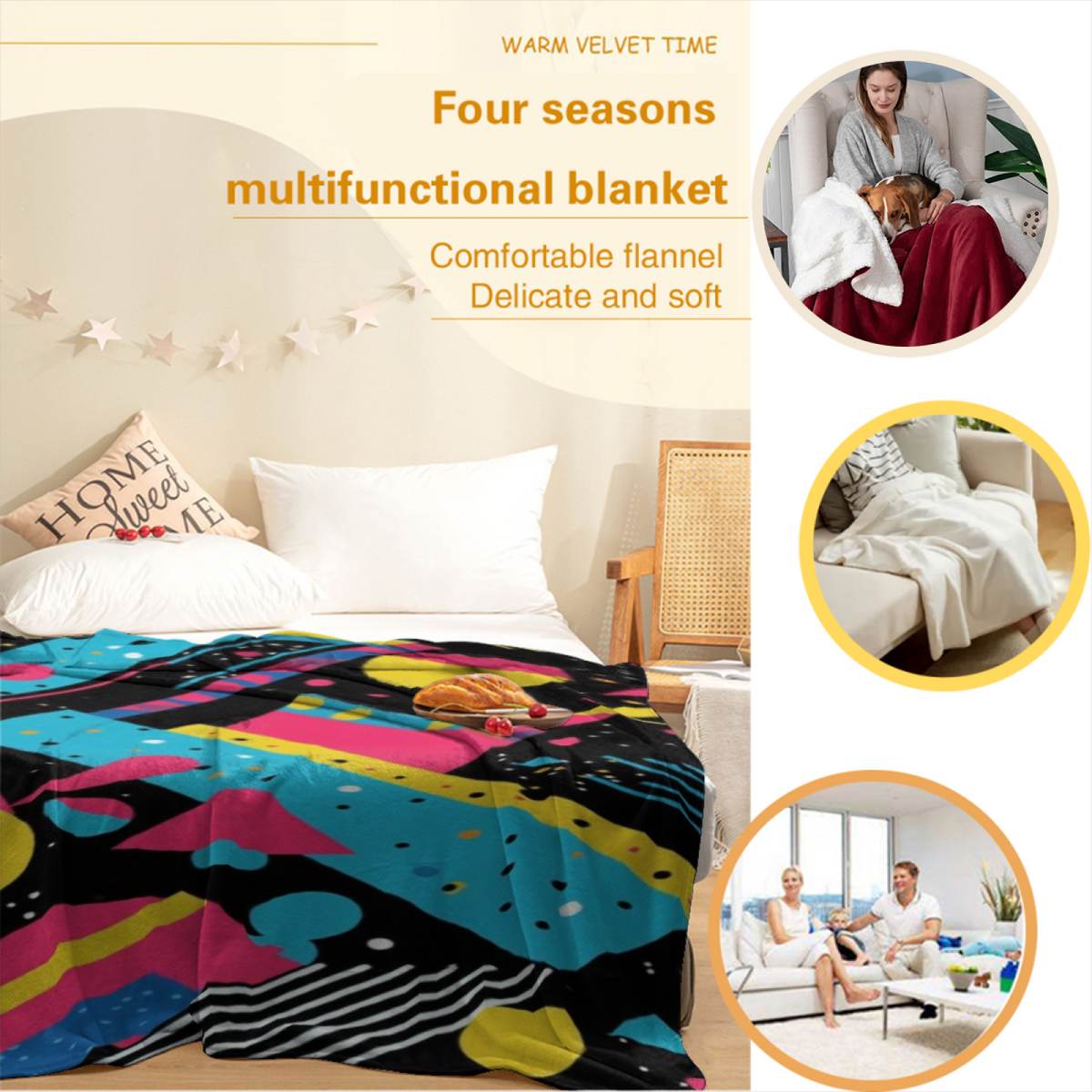 Moonbeam Flora Inspired Cozy Flannel Bed Blanket ¨C Earthy Neutral Palette