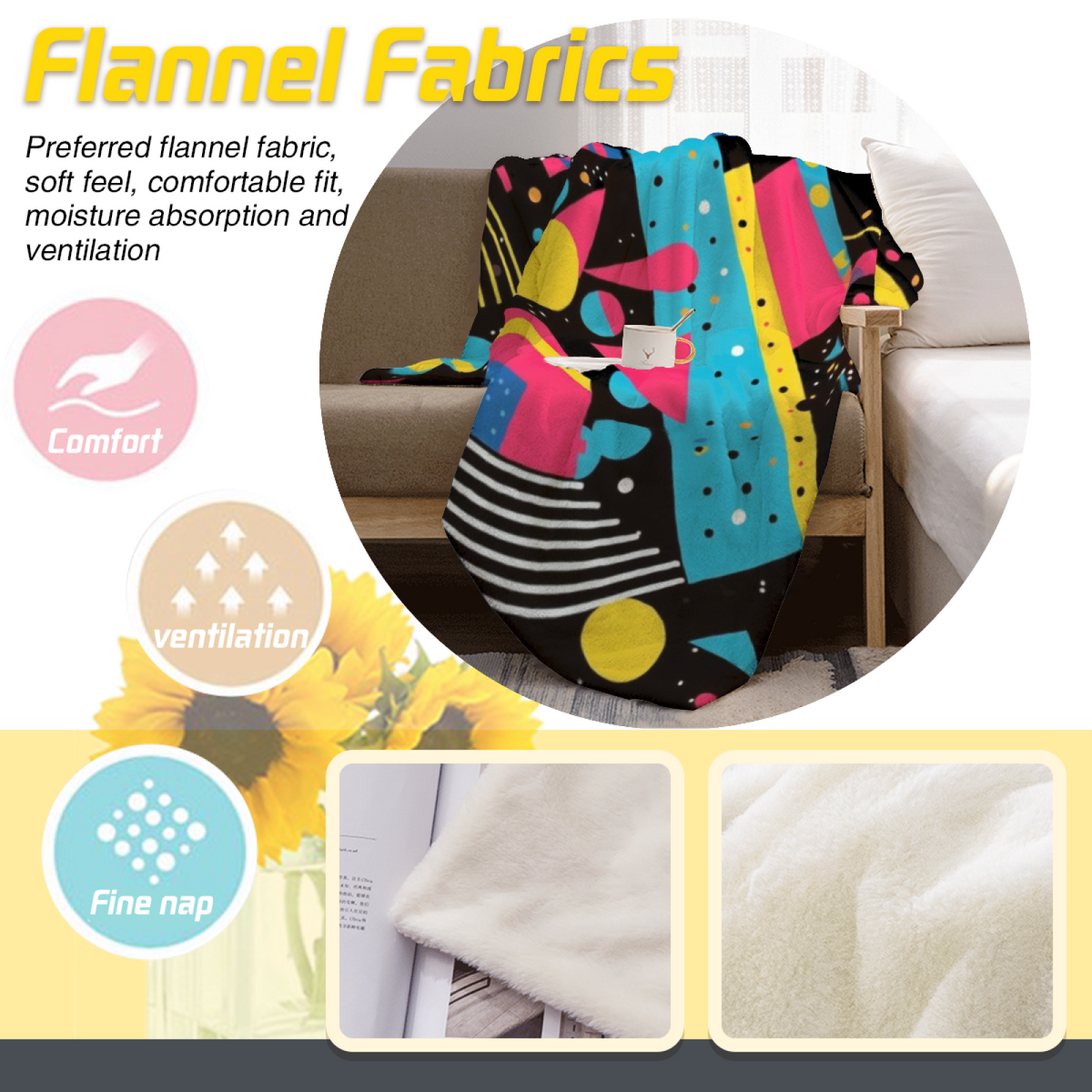 Moonbeam Flora Inspired Cozy Flannel Bed Blanket ¨C Earthy Neutral Palette