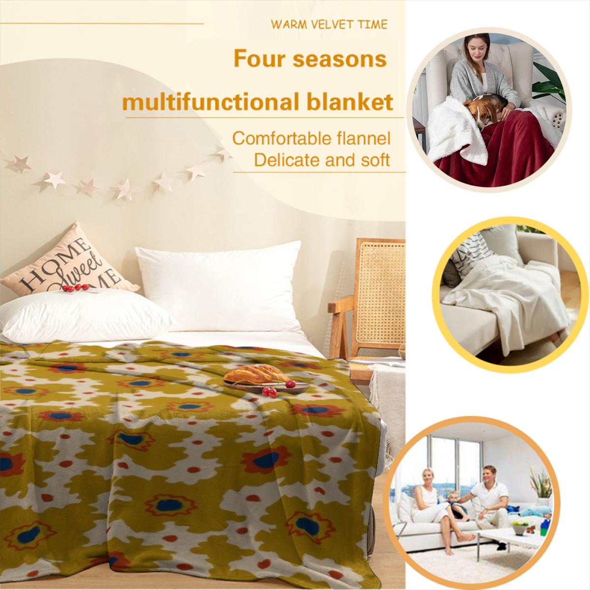 Eclectic Design Aurora Galaxy Warm Coral Cozy Flannel Bed Blanket