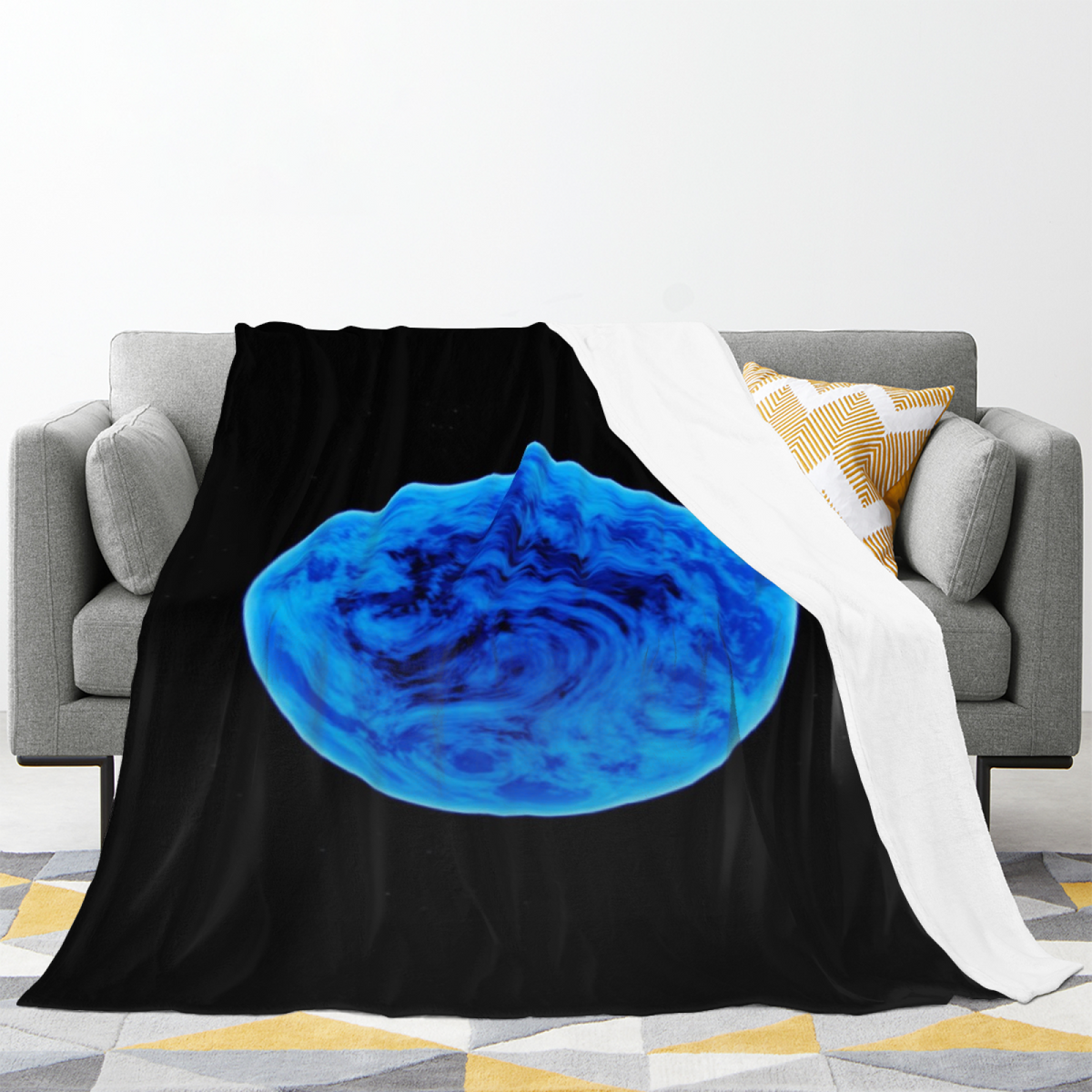 Tangerine Meadow Home Accent Soft Flannel Blanket ¨C Deep Ocean