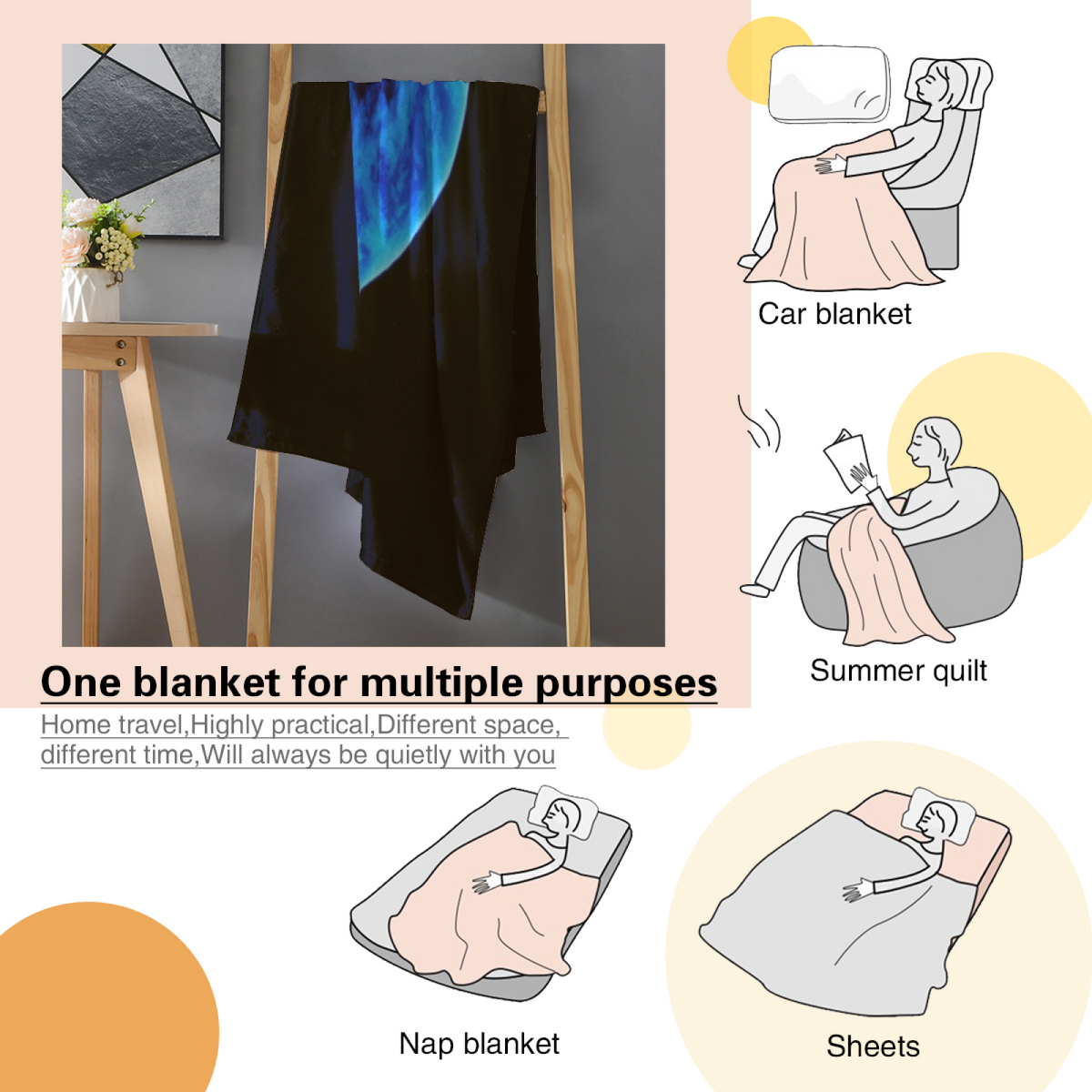 Tangerine Meadow Home Accent Soft Flannel Blanket ¨C Deep Ocean