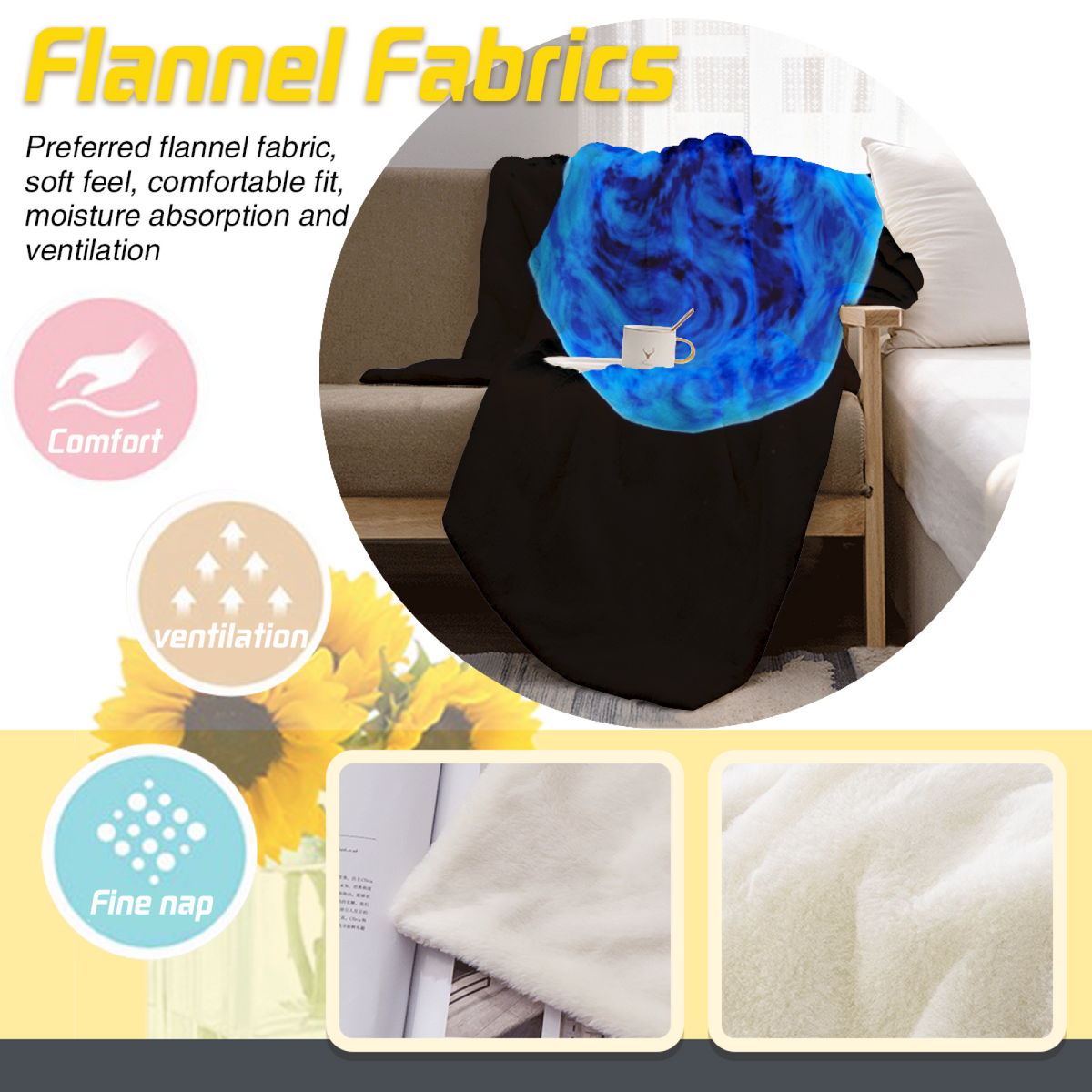 Tangerine Meadow Home Accent Soft Flannel Blanket ¨C Deep Ocean