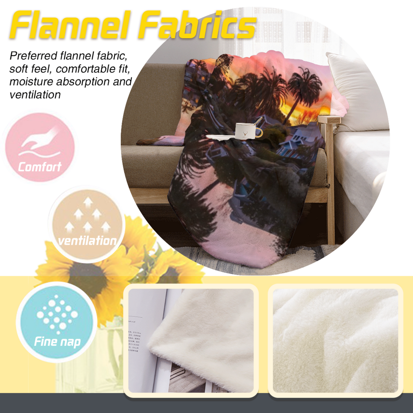Sunset Canal Flannel Throw Blanket ¨C Palm Trees and Waterfront Landscape
