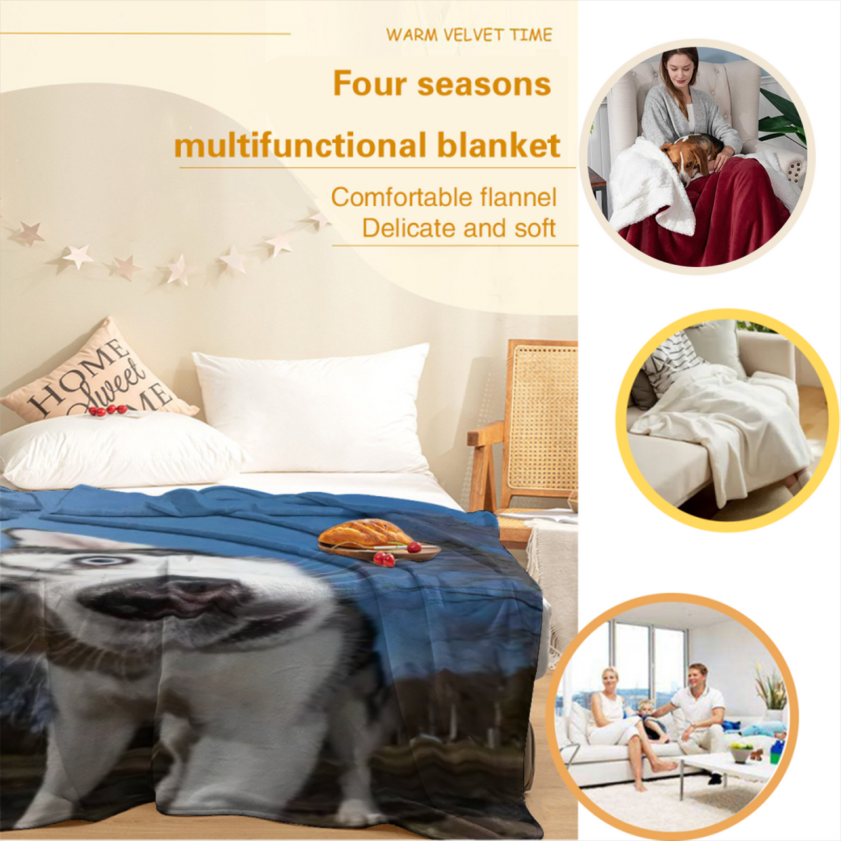 Tangerine Tapestry Pastel Multicolor Modern Art Flannel Throw Blanket