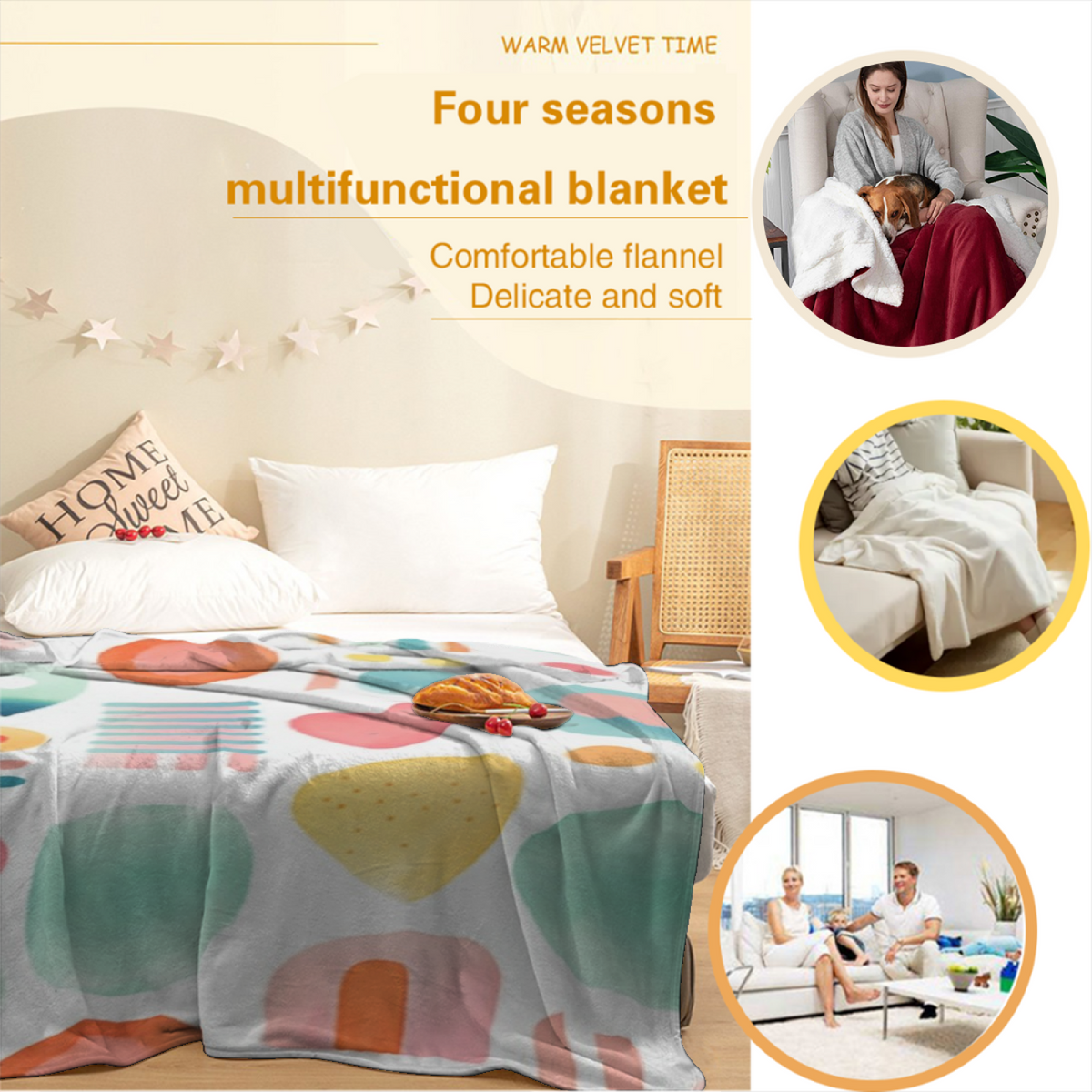 Harvest Hearth Pastel Multicolor Modern Art Decorative Flannel Blanket