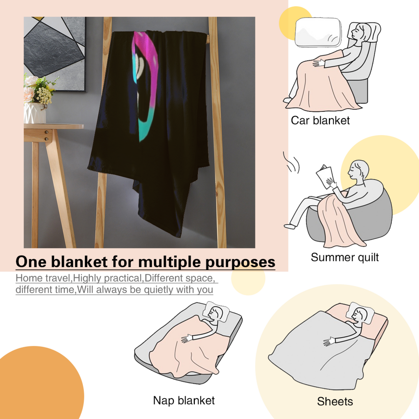 Creepy Cartoon Horror Flannel Throw Blanket ¨C Dark Eyeball and Teeth Design
