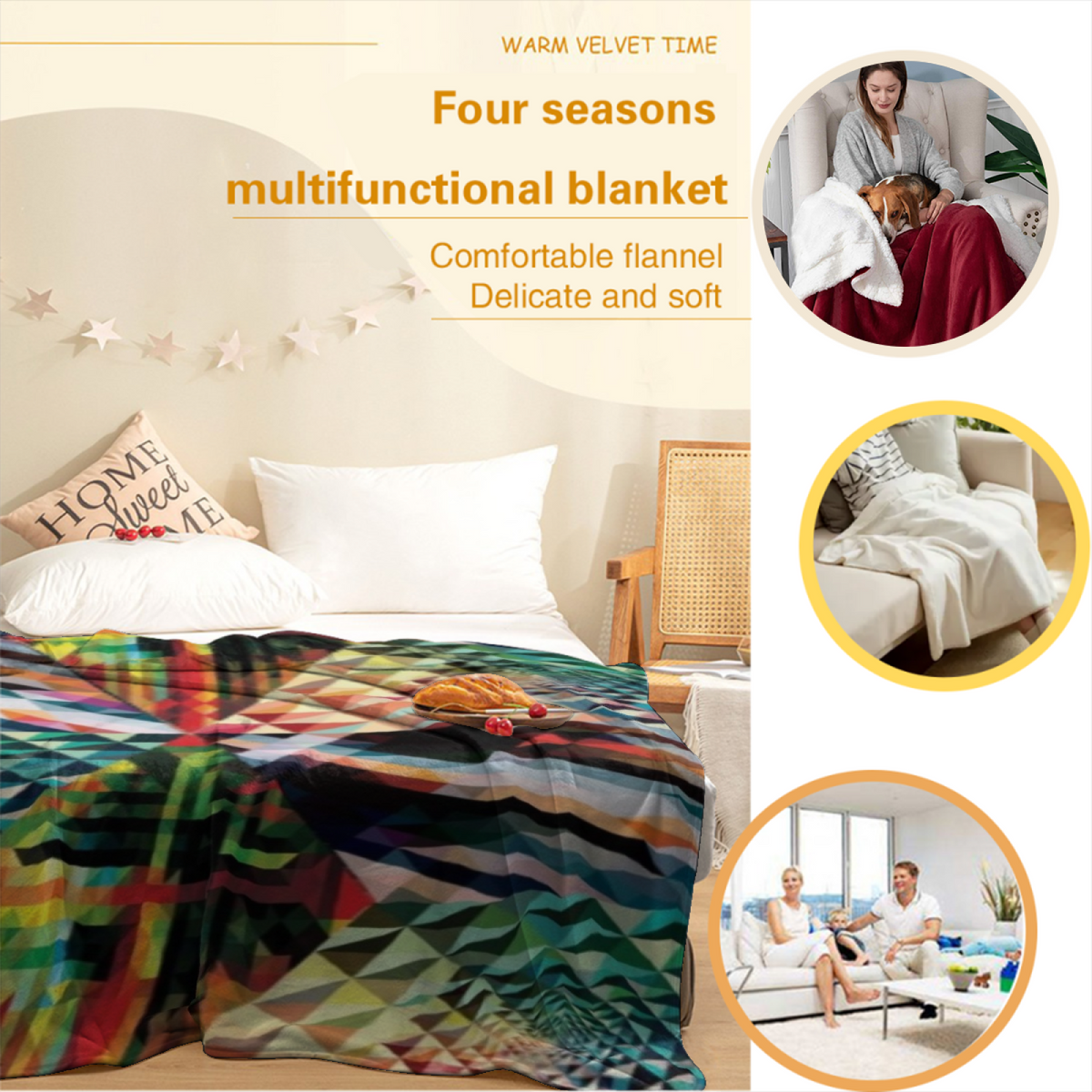 Moonlit Petal Soft Neutral Bohemian All-Season Flannel Blanket