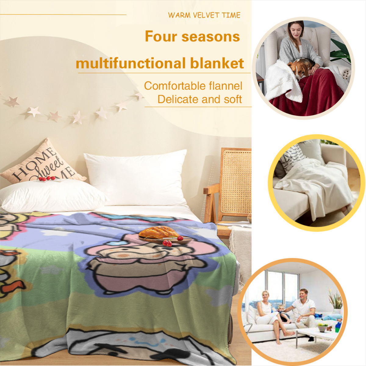 Starlit Rhapsody Creamy Ivory Modern Art Flannel Throw Blanket