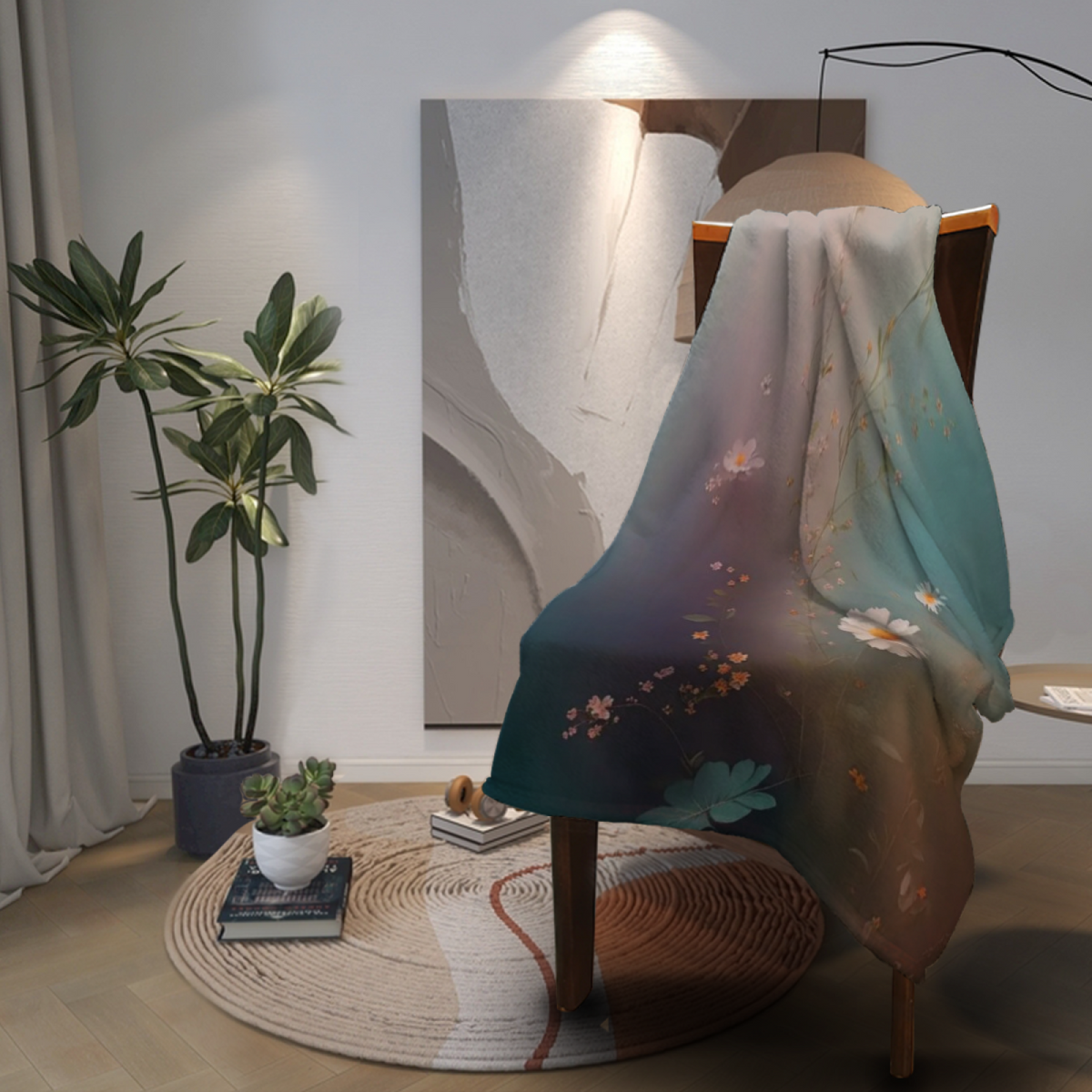 Earthy Neutral Enchanted Lagoon Lightweight Flannel Throw ¨C Contemporary Pattern