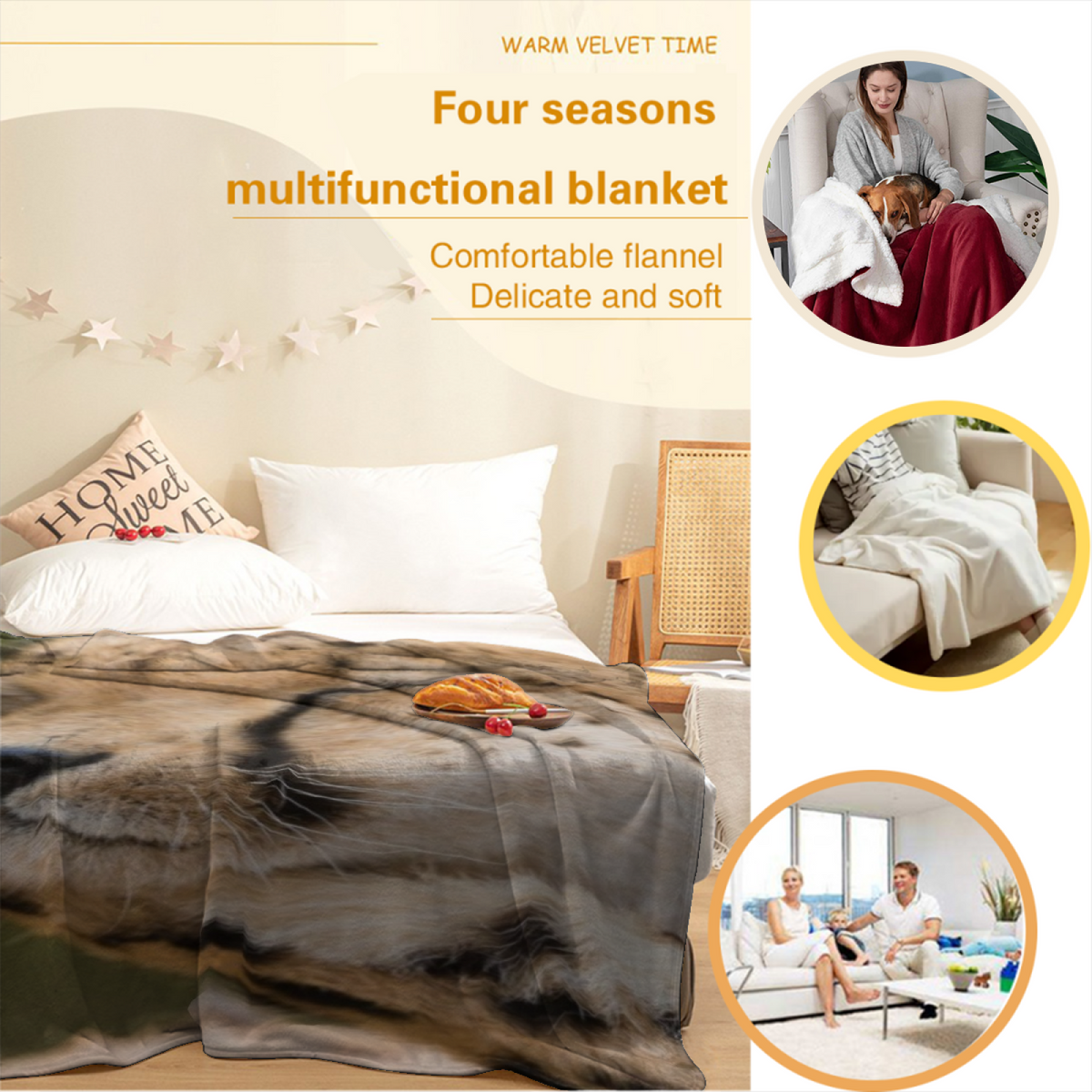 Earthy Multicolor Saffron Trail Cozy Flannel Bed Blanket
