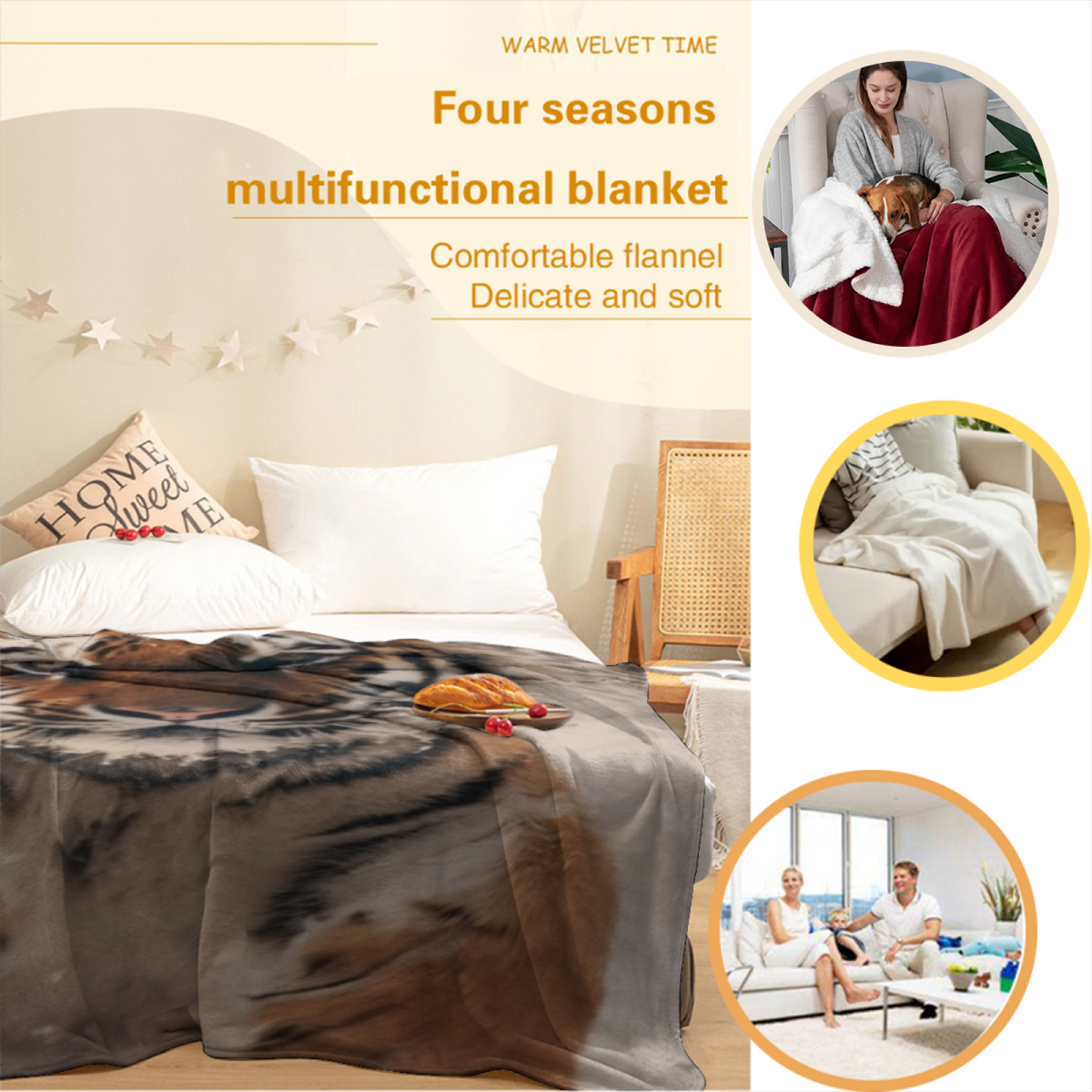Earthy Multicolor Willow Glow Cozy Flannel Bed Blanket