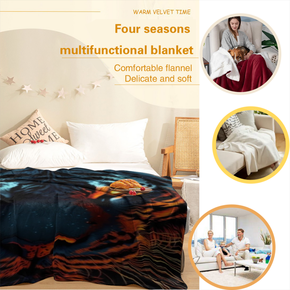 Saffron Haven Cozy Pattern Cozy Flannel Bed Blanket