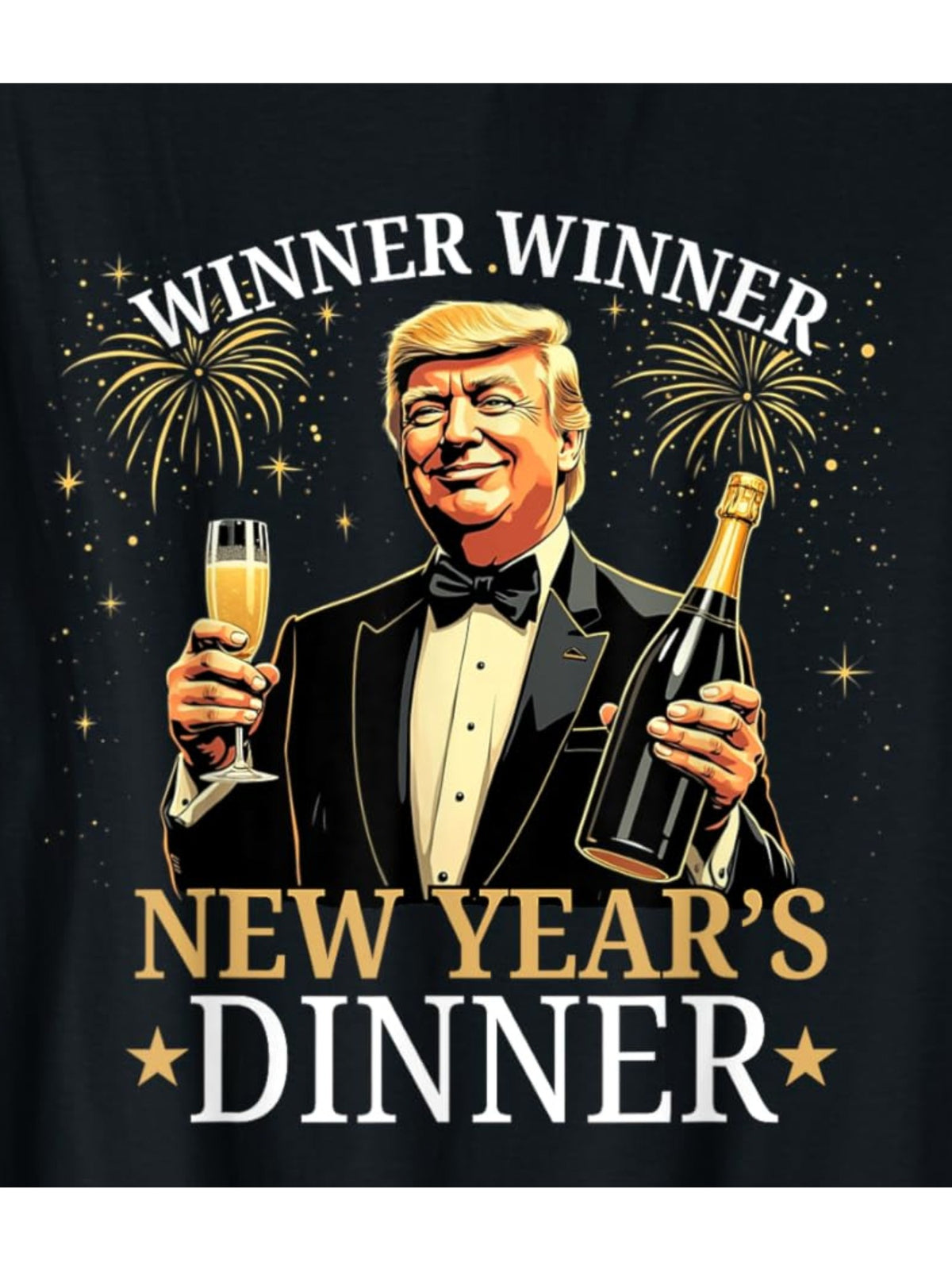 Happy New Year Trump 2025 Winner Winner New Year'S Dinner Retro Trendy Printed T-shirt, Men'S Casual and Comfortable T-shirt Summer, Men'S Short-sleeved Top for Everyday Activities Birthday Gift to Men